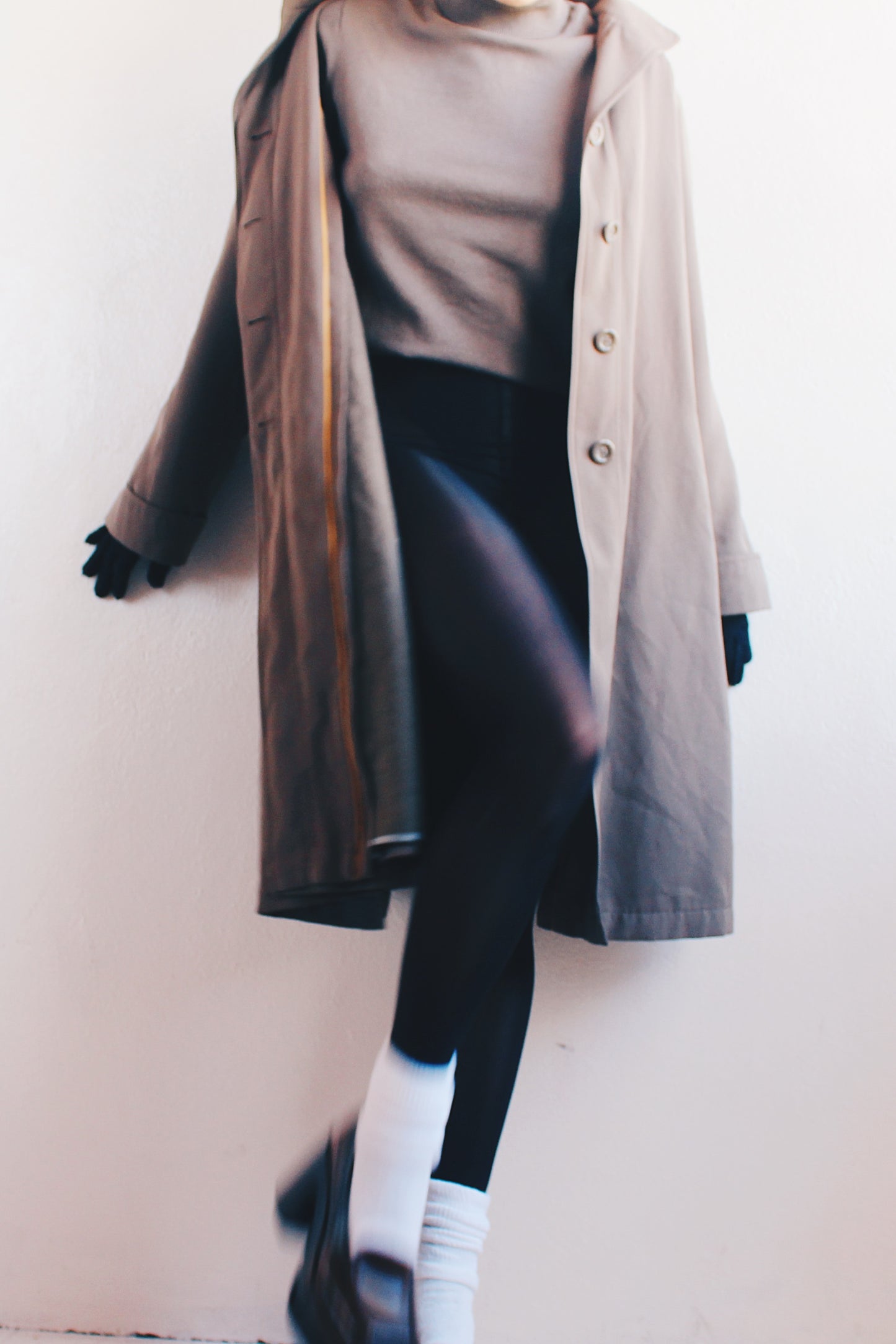 Wool Lined Long Duster Jacket: Chic Vintage Dark Khaki Trench Coat