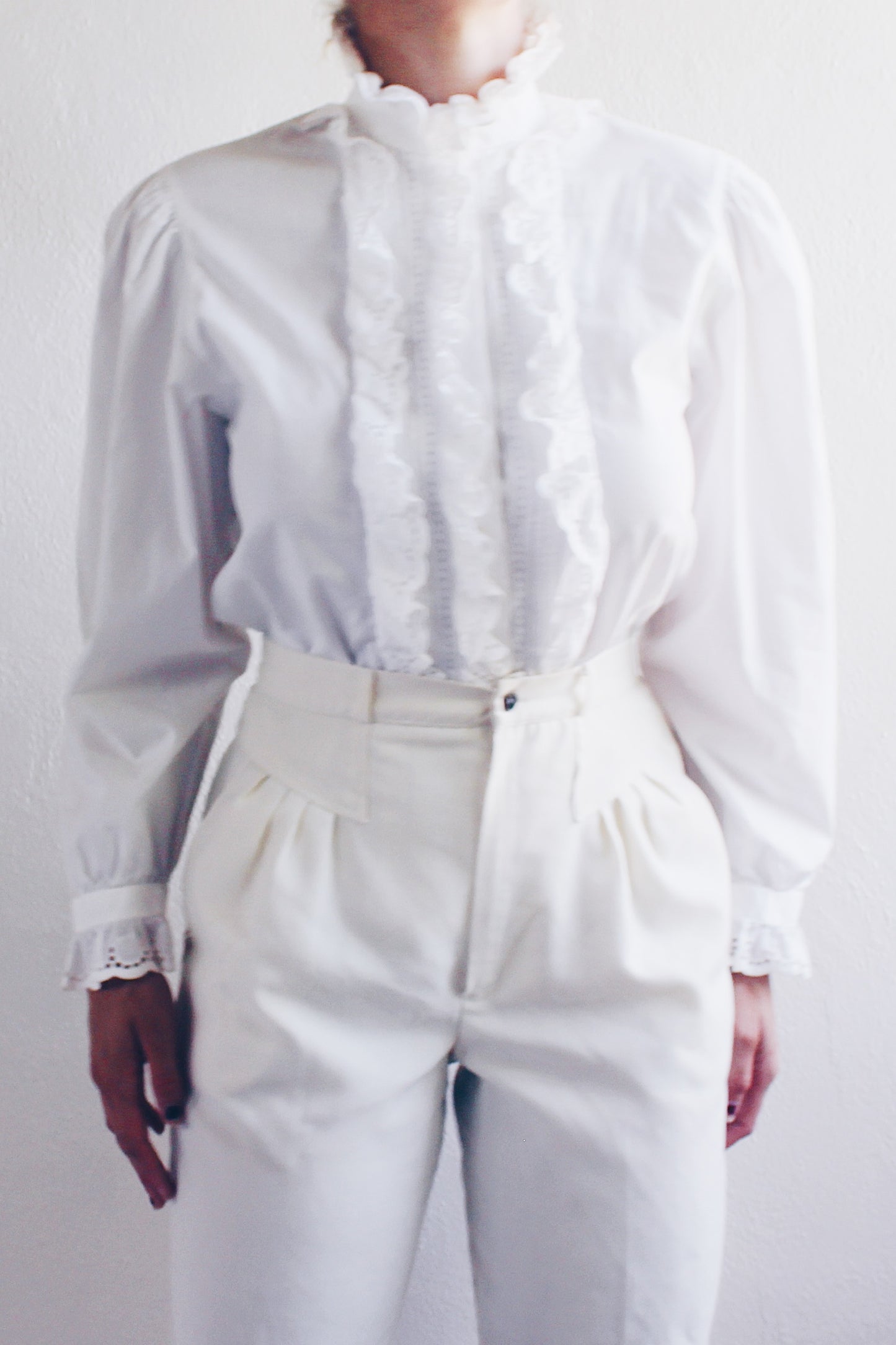 Cottage Elegance: White High-Neck Ruffled Victorian Renewal Blouse for Romantic Souls