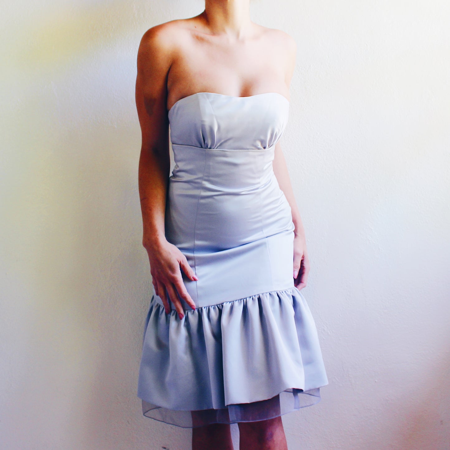 Vintage Grey Trumpet Midi Dress - Y2K Coquette Style, Formal Retro Dress with Trumpet Silhouette