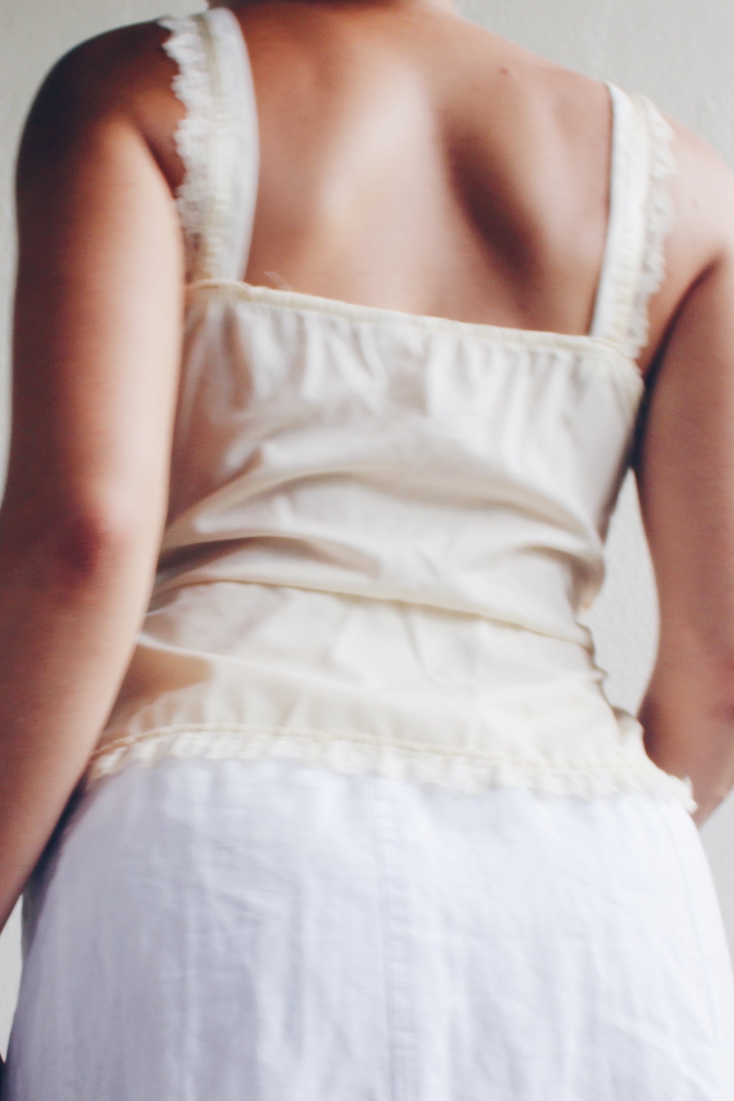 Cream lace tank top / cottage core peplum slip cami / lace Edwardian camisole