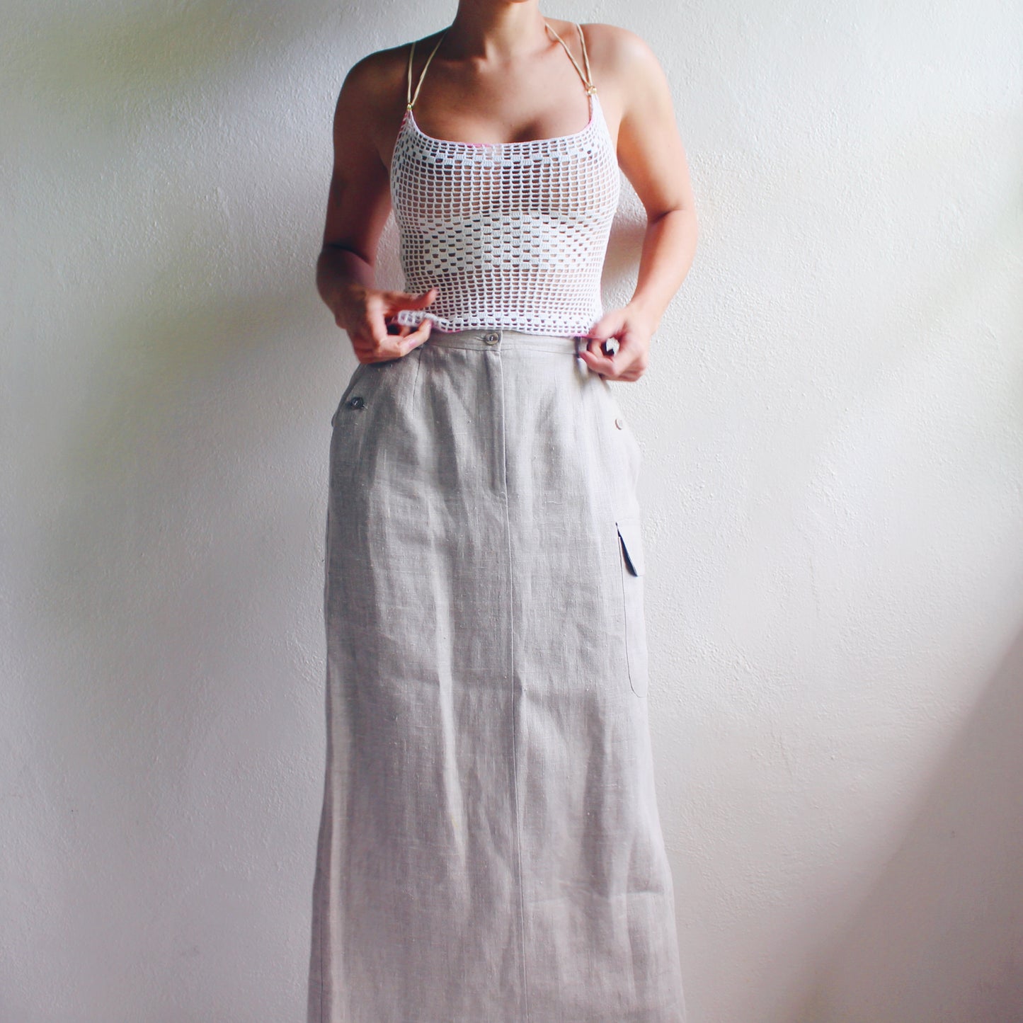 Beige Linen Maxi Skirt - Minimalist Bohemian Style | Perfect Summer Boho Skirt