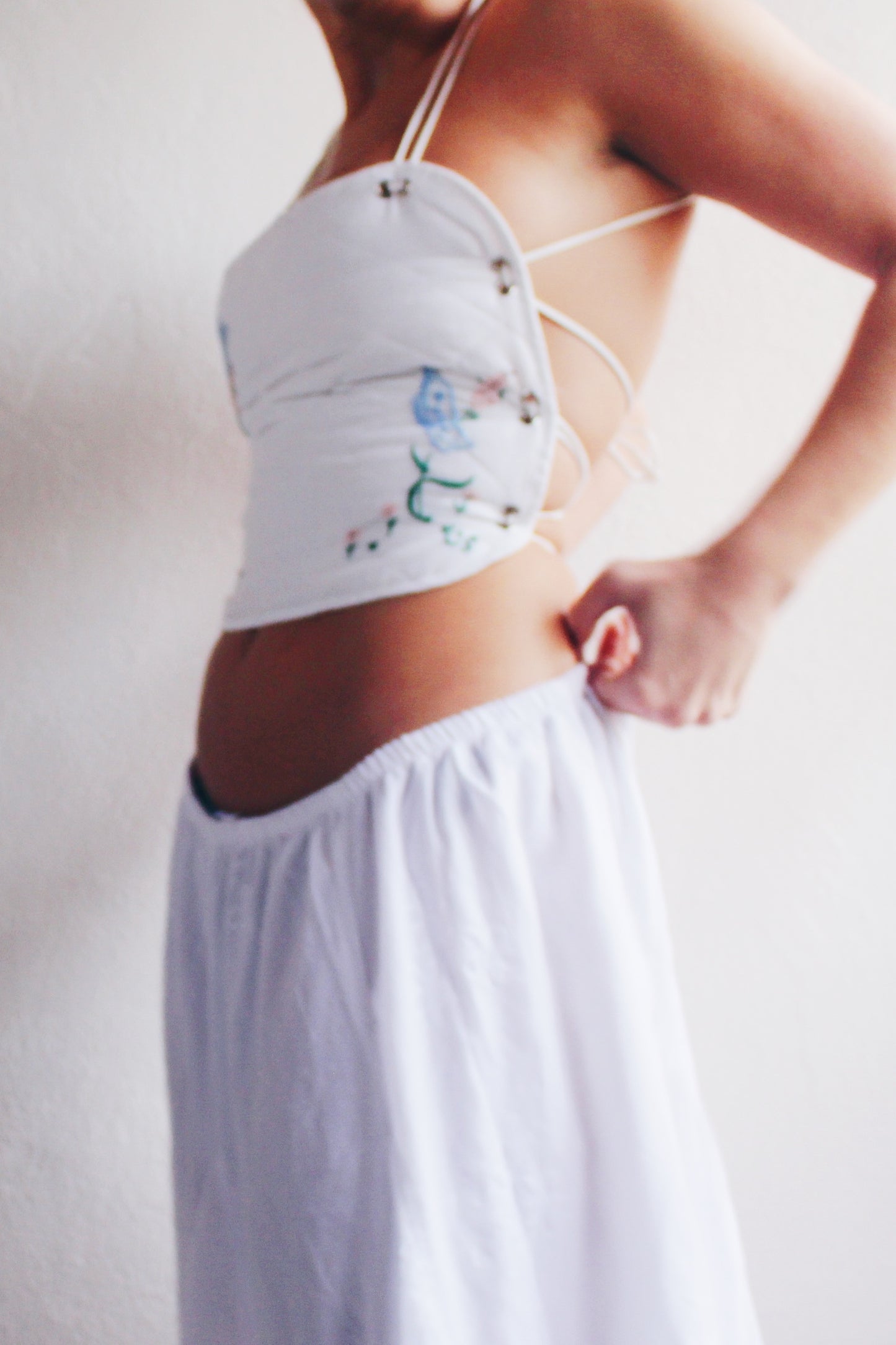 Upcycled Vintage Placemat Tank – Wear vintage Embroidered Art - Reworked quilted crop top