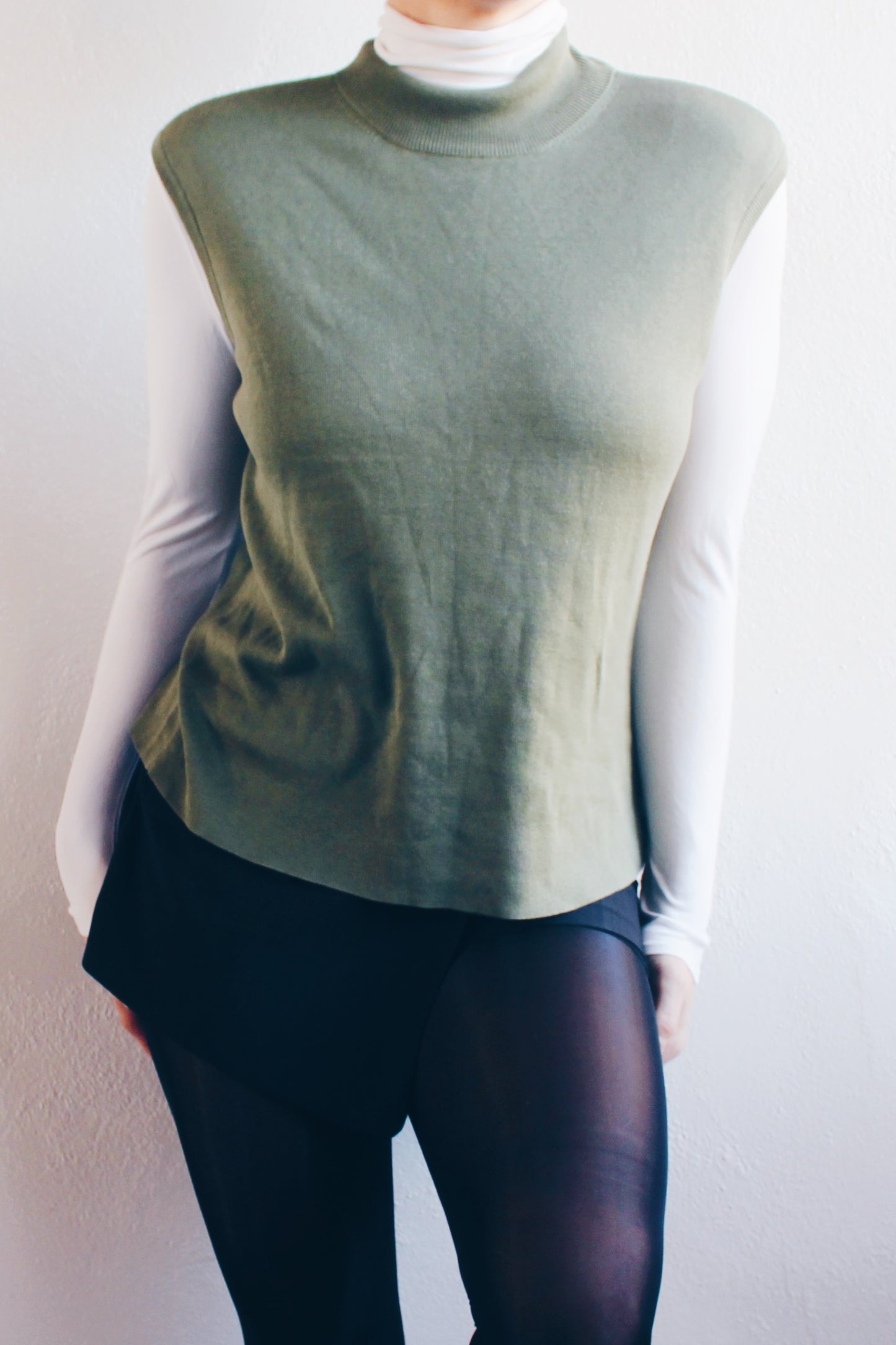 Elevate Your Wardrobe: Chic Olive Green Sleeveless Silk Sweater - Chic Academic Corporate Elegance
