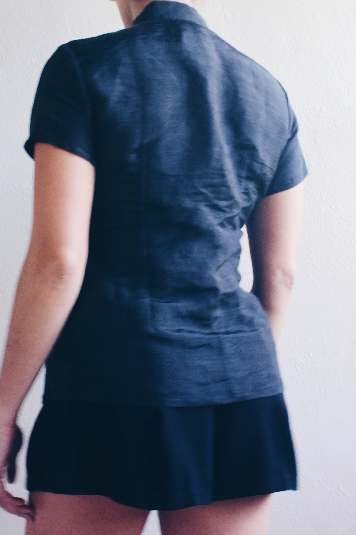 Black Chinese tunic / black red gold dragon shirt / linen silk cheongsam / 90s vintage top