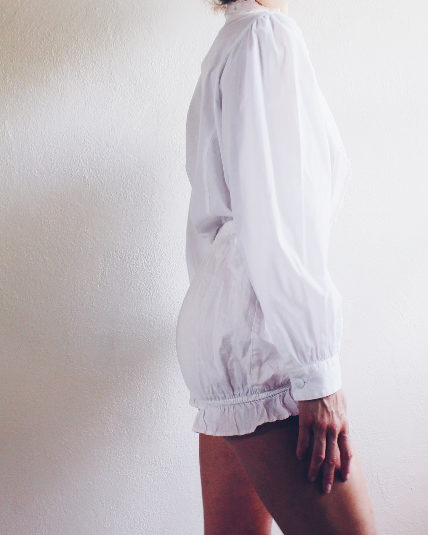 Vintage White Cotton High Neck Blouse - Embroidered Edwardian Silhouette | Cottagecore American Gothic Style | Historic Renewal Fashion