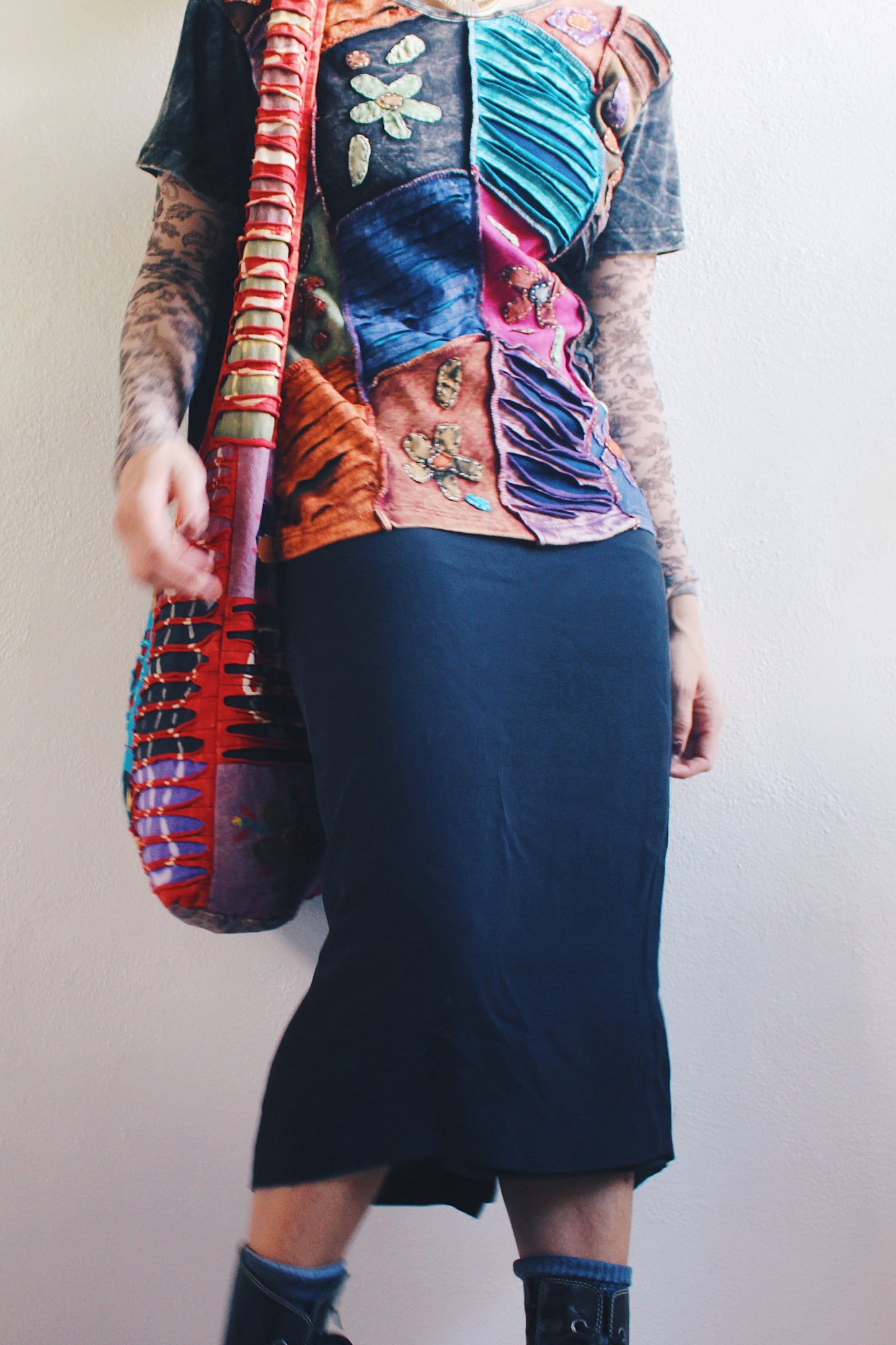 Groovy 90s Tie Dye Patchwork Satchel Bag β Your Psychedelic Companion