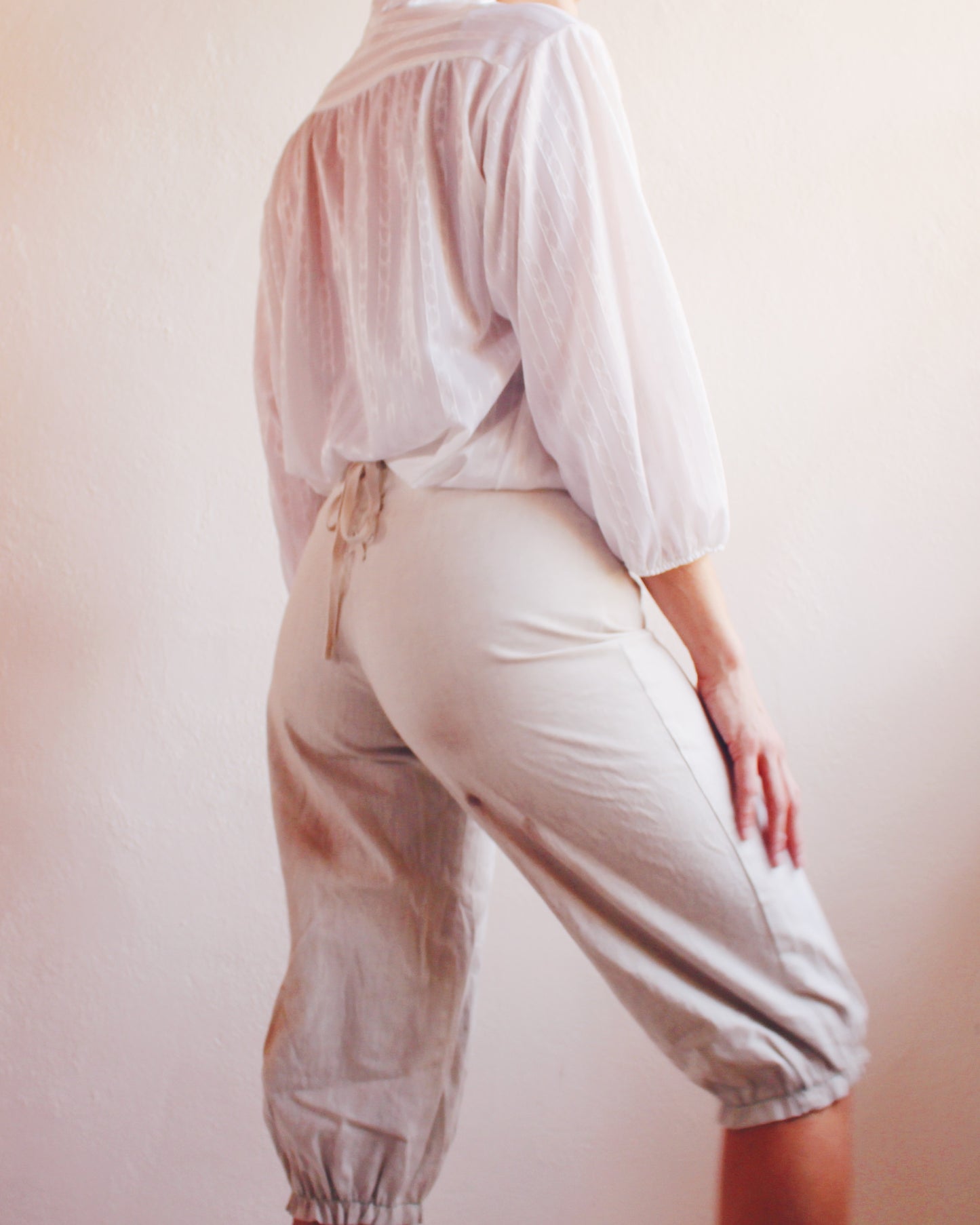 Vintage 1980s Ivory Striped Peasant Tunic – Lightweight Renaissance Faire Blouse