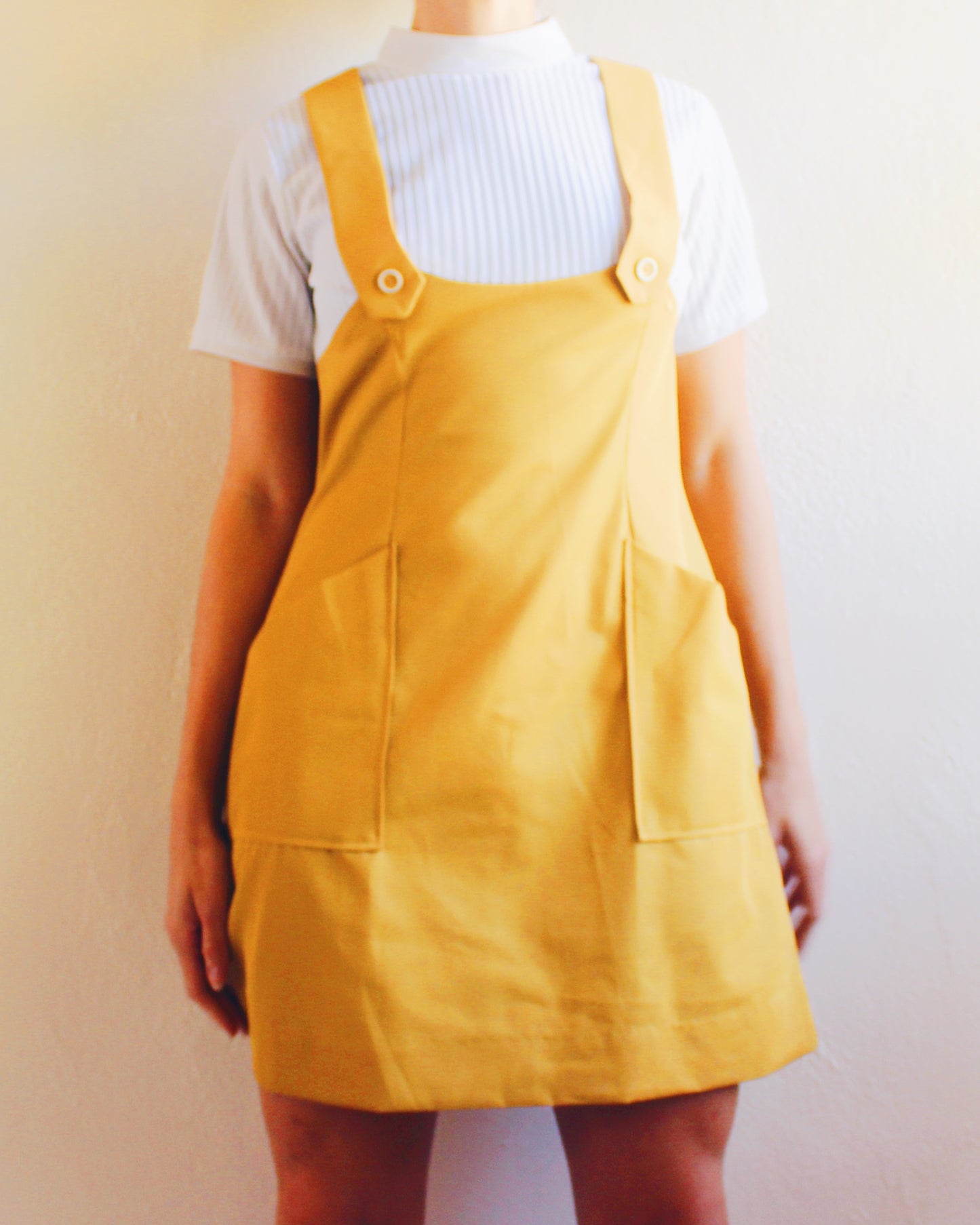 Vintage 1960s Handmade Yellow Pinafore Dress – Mod Mustard Overalls Sundress