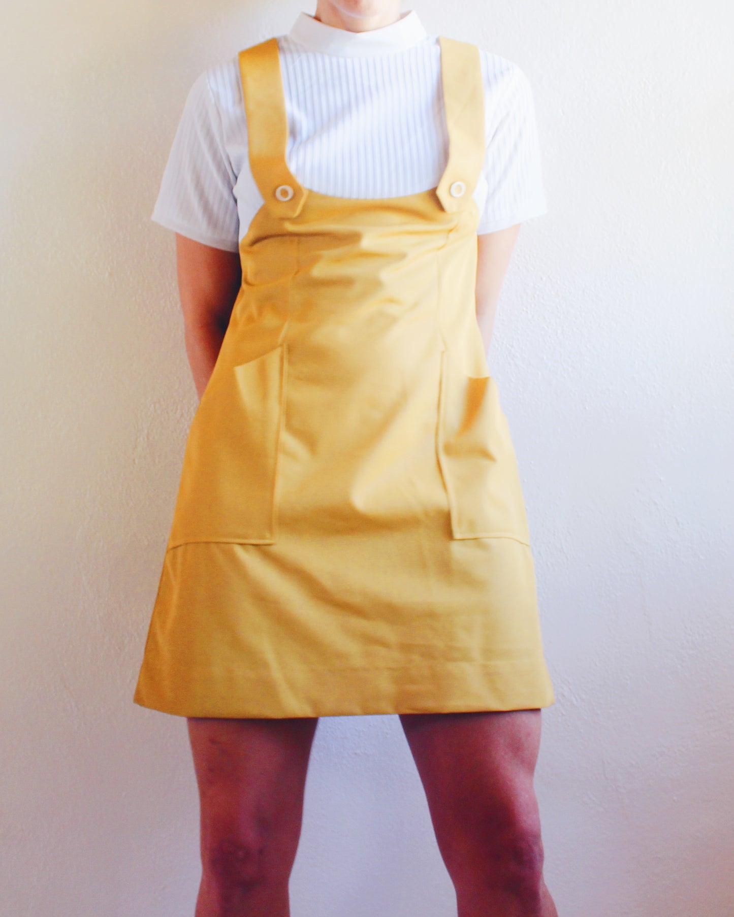 Vintage 1960s Handmade Yellow Pinafore Dress – Mod Mustard Overalls Sundress
