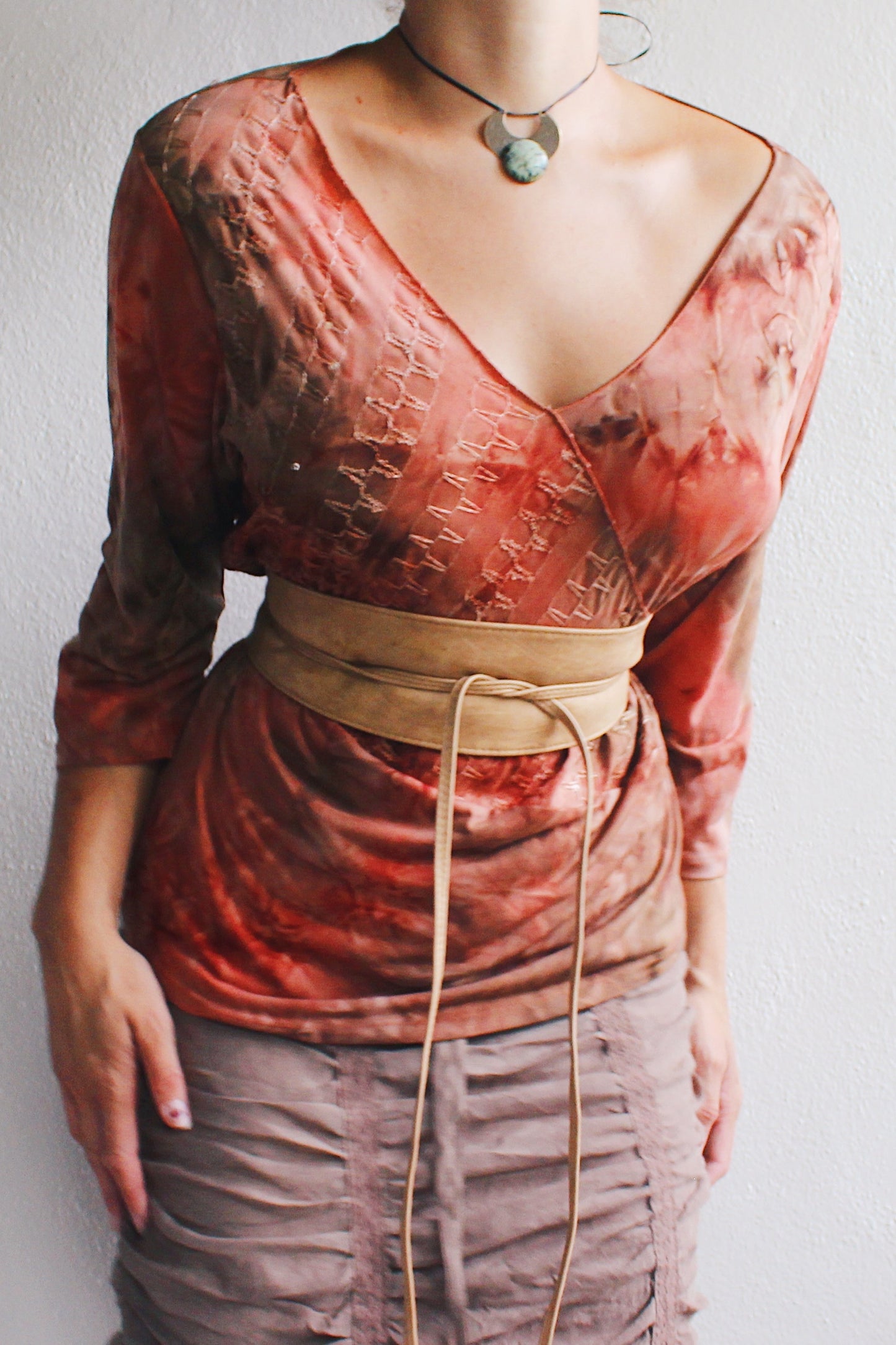 90s tie-dye whimsigoth shirt / red orange embroidered 90s vintage whimsygoth top