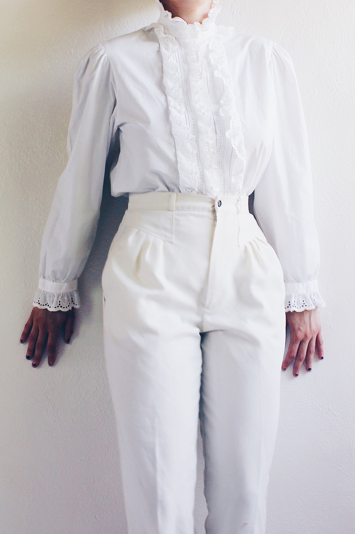 Cottage Elegance: White High-Neck Ruffled Victorian Renewal Blouse for Romantic Souls