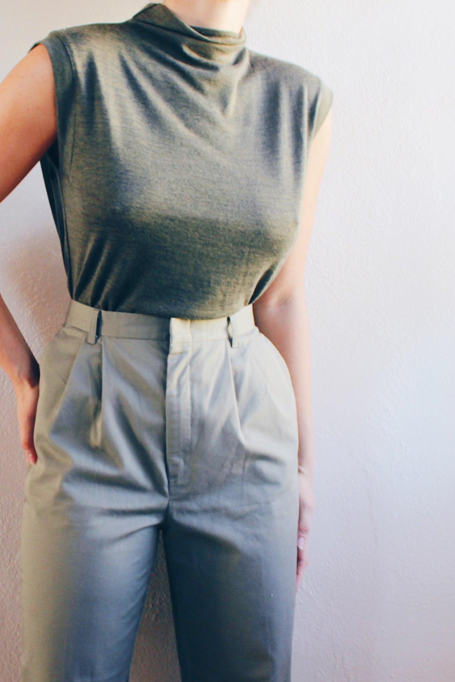 Mockneck Academic: Chic Olive Green Sleeveless Knit Sweater - Chic Corporate style