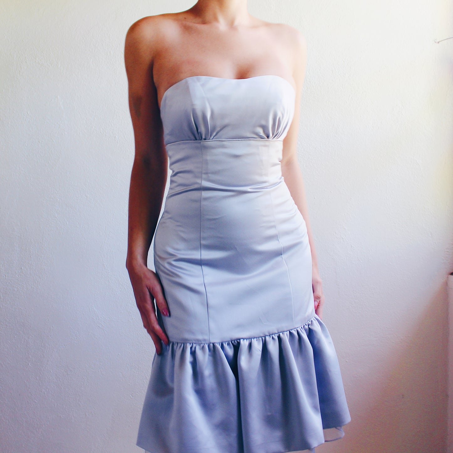 Vintage Grey Trumpet Midi Dress - Y2K Coquette Style, Formal Retro Dress with Trumpet Silhouette