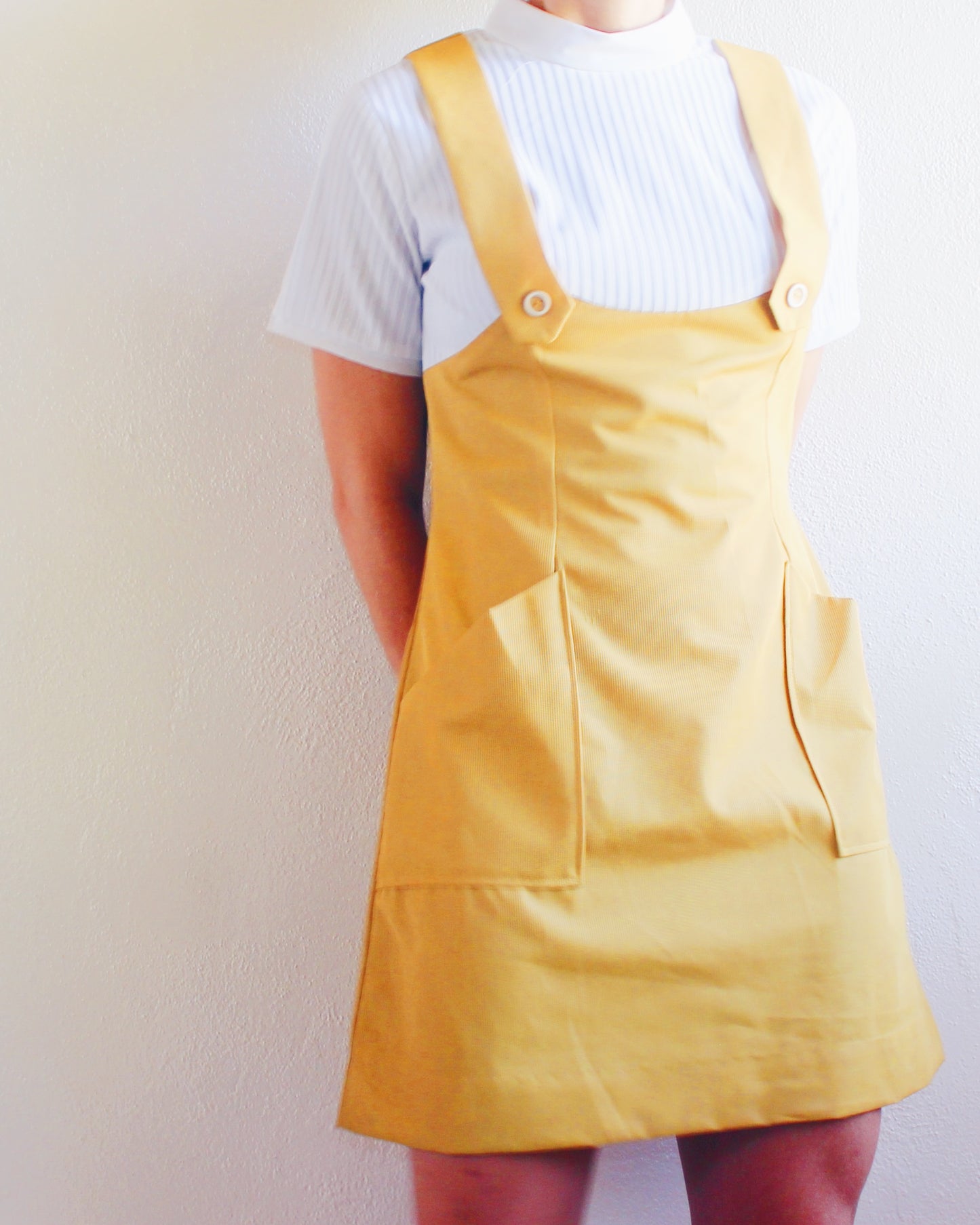 Vintage 1960s Handmade Yellow Pinafore Dress – Mod Mustard Overalls Sundress