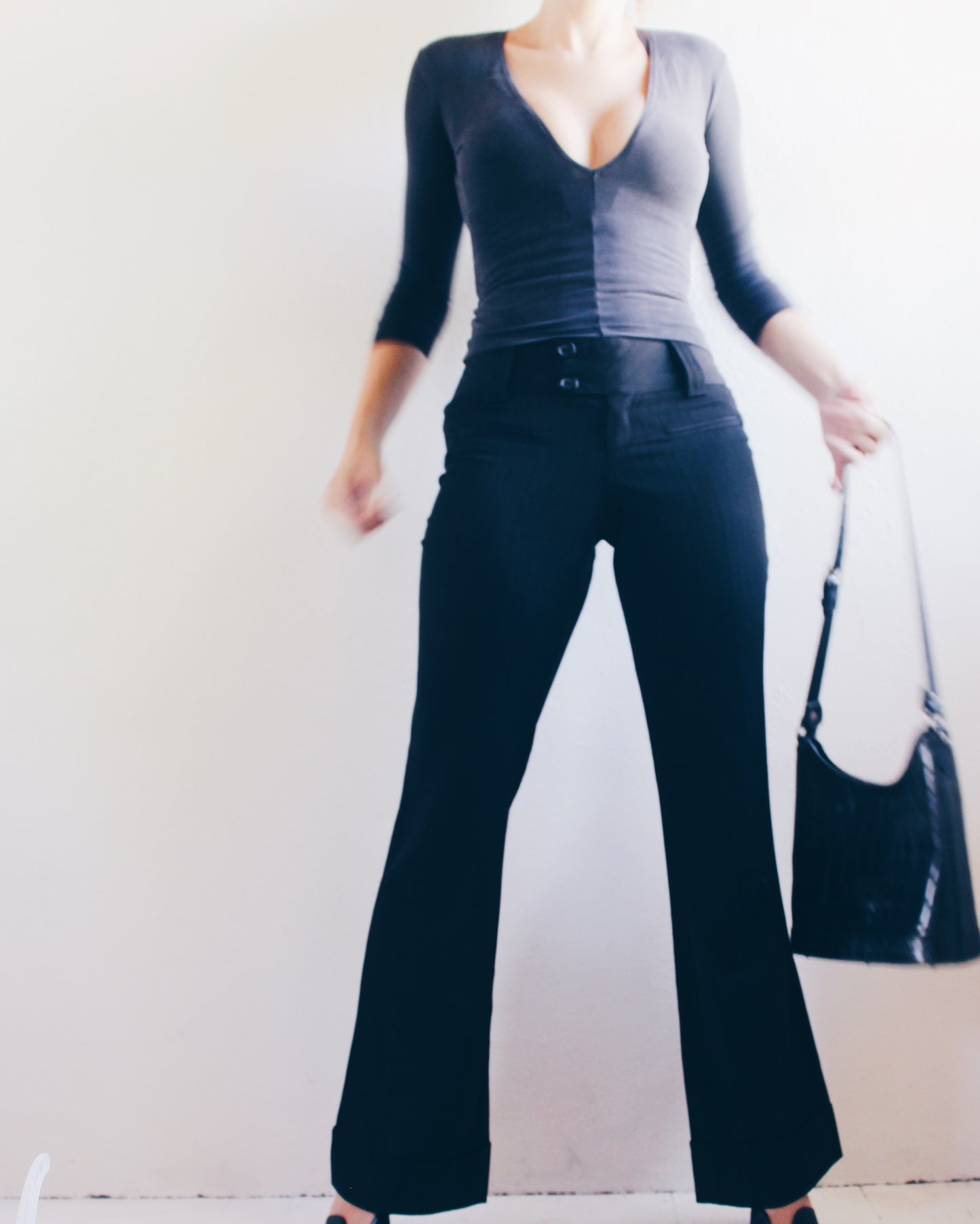 Vintage Y2K Low-Rise Black Pinstripe Bootcut Pants - Office Siren Style