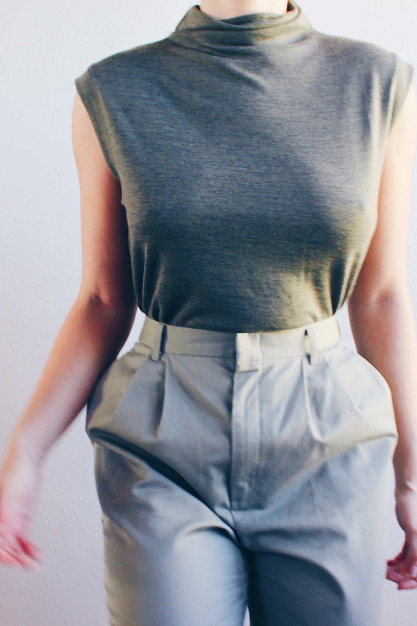 Mockneck Academic: Chic Olive Green Sleeveless Knit Sweater - Chic Corporate style