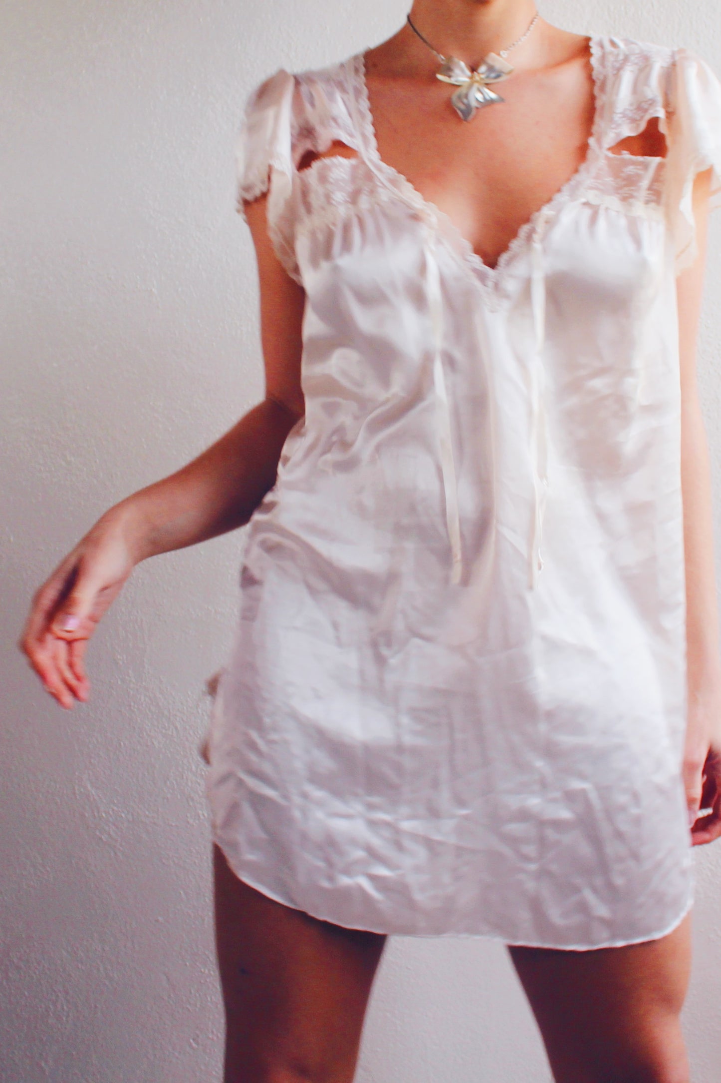 Pearl Pink Elegance: Balletcore Nightgown with Short Sleeves