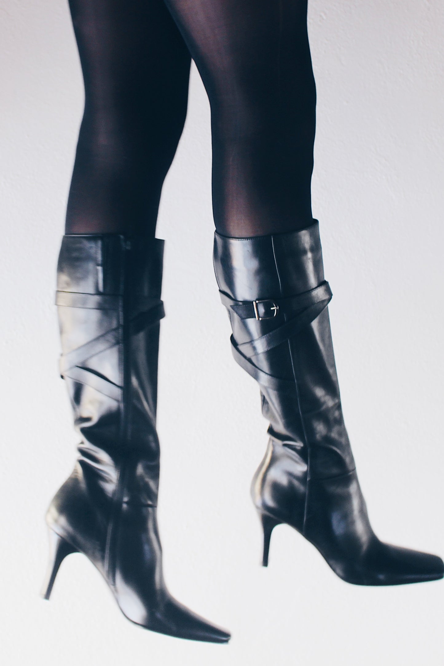 y2k Square Toe: Vintage Leather-Heeled Via Spiga Boots - Calf-Length Librarian Chic