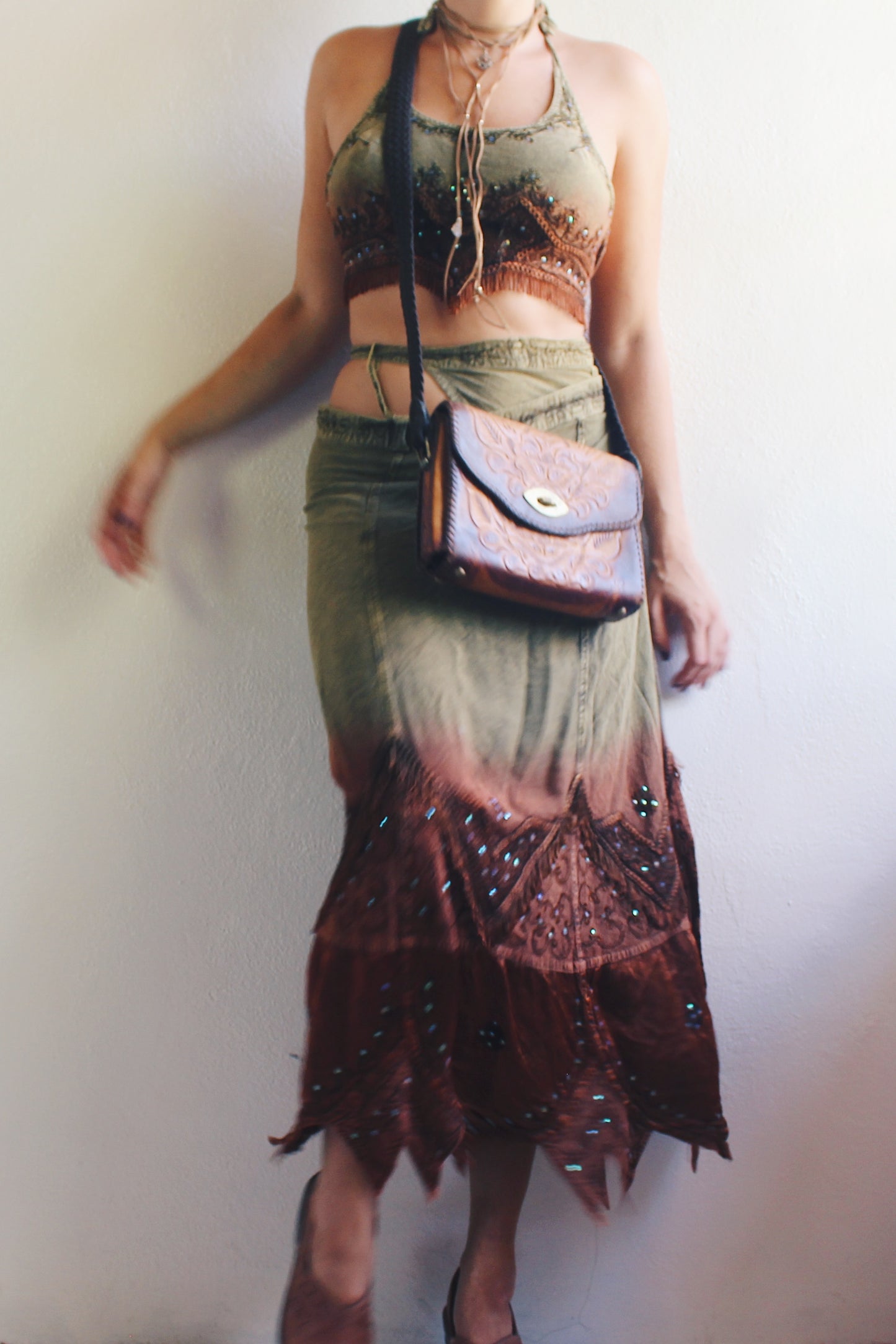 90s Embossed Vintage Leather Bag / Whimsigoth leather purse