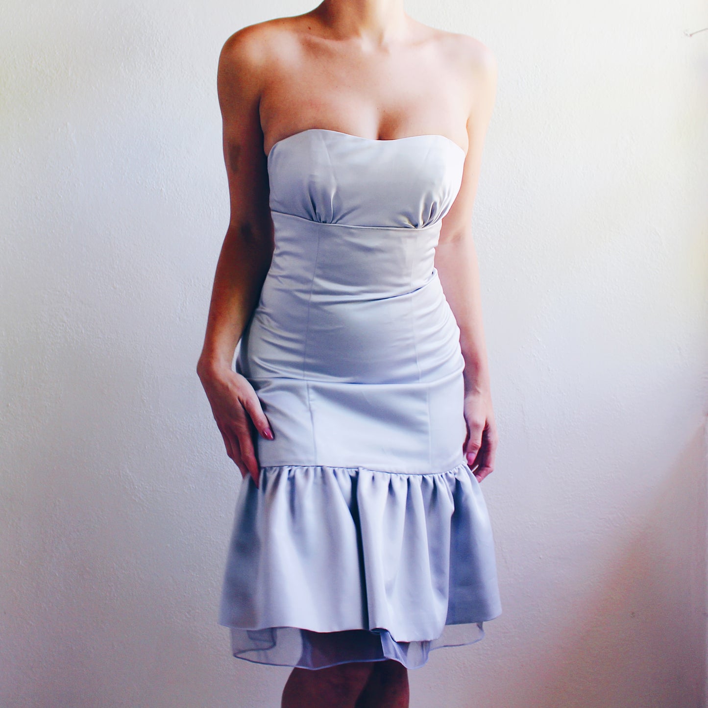 Vintage Grey Trumpet Midi Dress - Y2K Coquette Style, Formal Retro Dress with Trumpet Silhouette