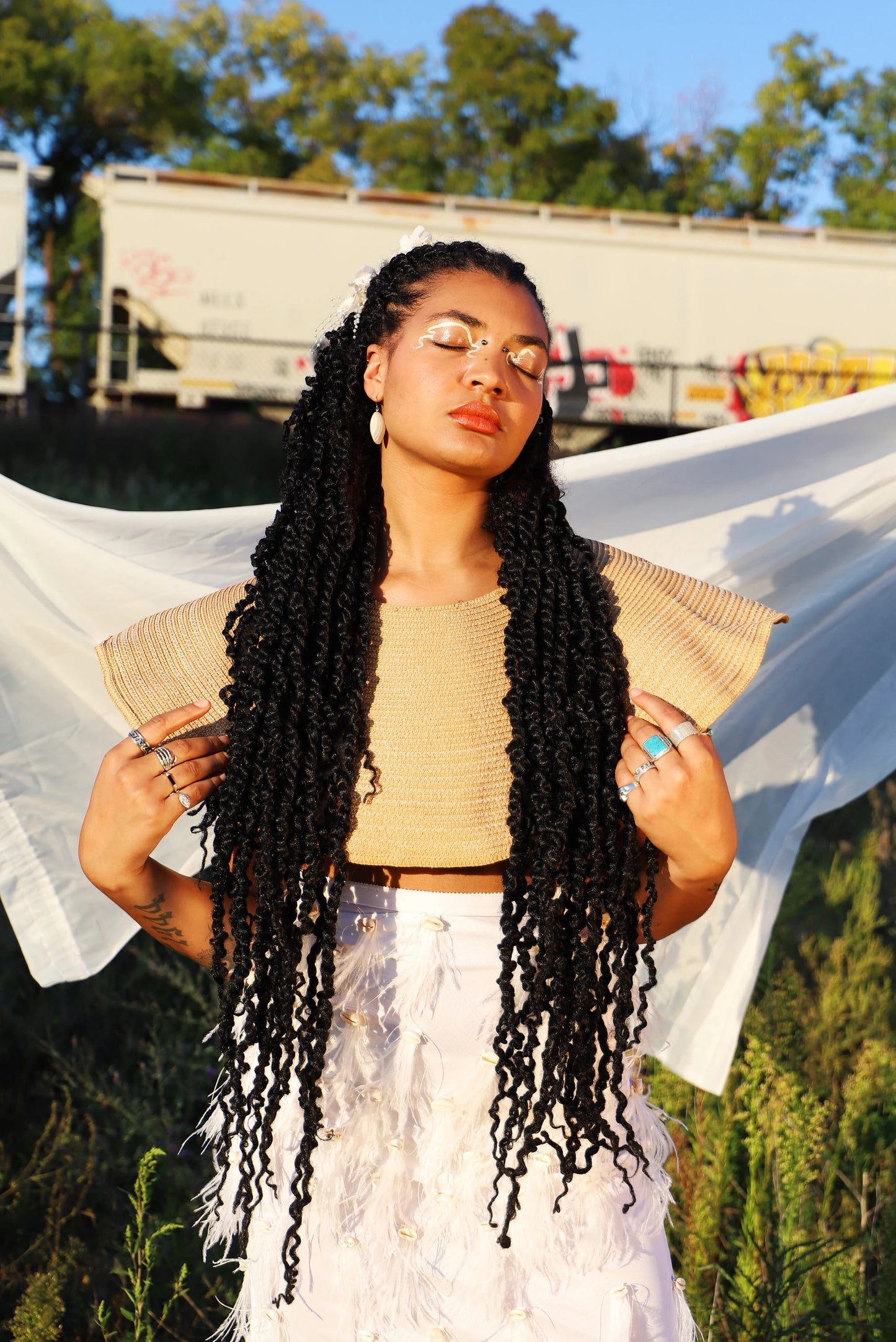 Upcycled Rattan Crop Top / Neck Bib - Sustainably Reworked from Synthetic Straw Wide Brim Hat | Tropical Avant-Garde Style