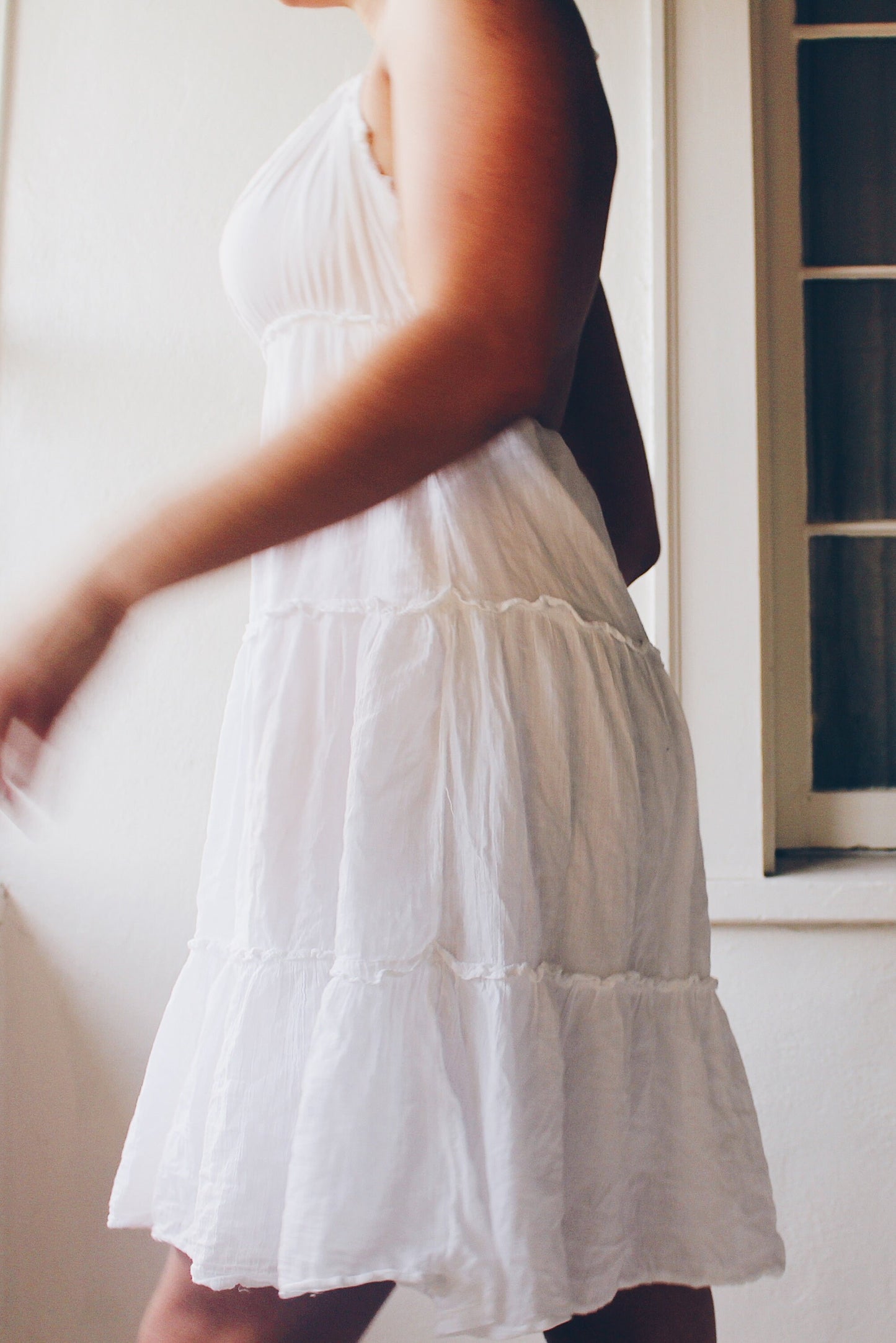 Upcycled White Cotton Vintage Sundress - Whimsical Bohemian Cottagecore Style | Reworked Fashion Made from a Skirt