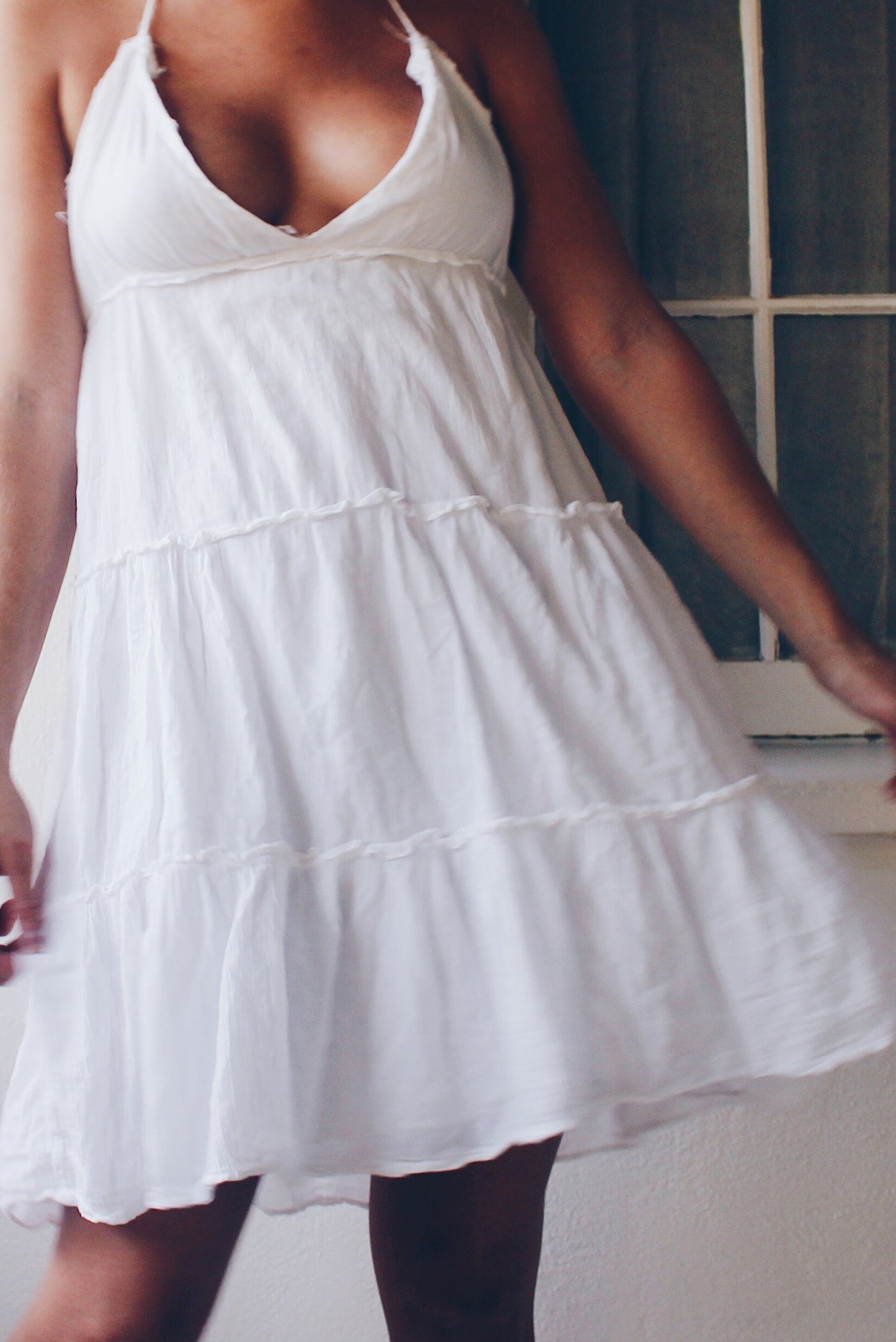 Upcycled White Cotton Vintage Sundress - Whimsical Bohemian Cottagecore Style | Reworked Fashion Made from a Skirt