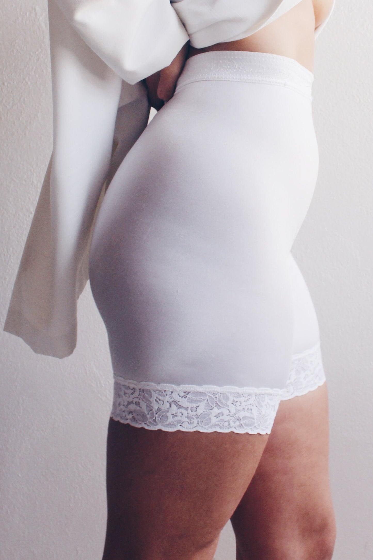 White Satiny Lace Lined Shaping Bike Shorts - Victorian Grunge and Boho Style | Elastic Waist for Perfect Fit