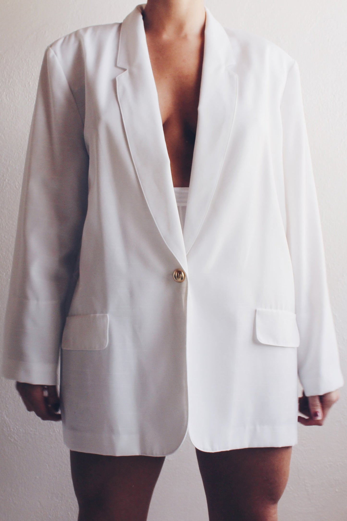 1980s White Oversized Blazer Jacket / White Linen Minimalist Blazer/ Yuppiecore Business Casual Coat