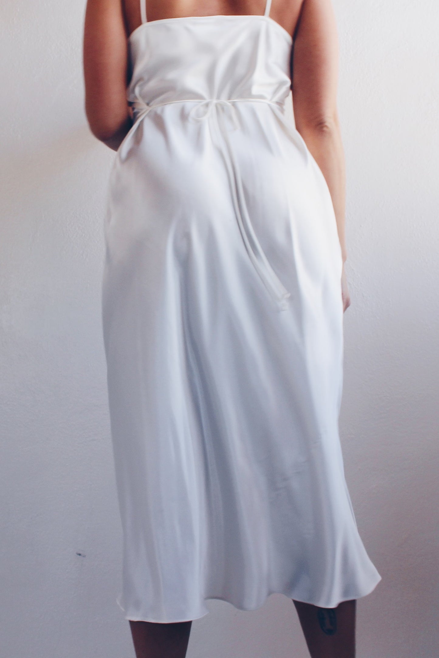 90s White Liquid Satin Sexy Nightgown - Lace Bust & Slit | Ethereal Bridal Lingerie | Perfect for Casual Layering
