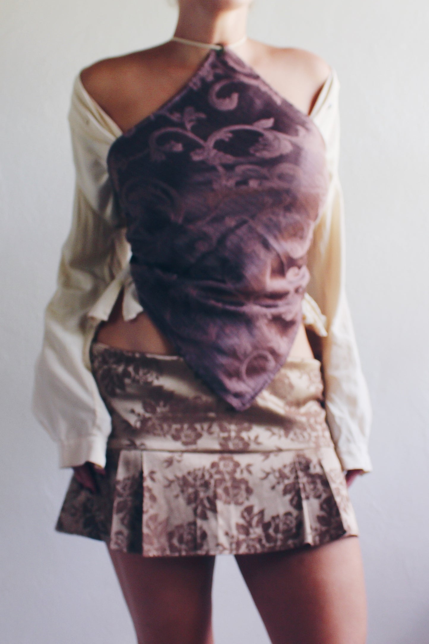 Cream silk vintage blouse / Off white silk button up Top / light weight shirt