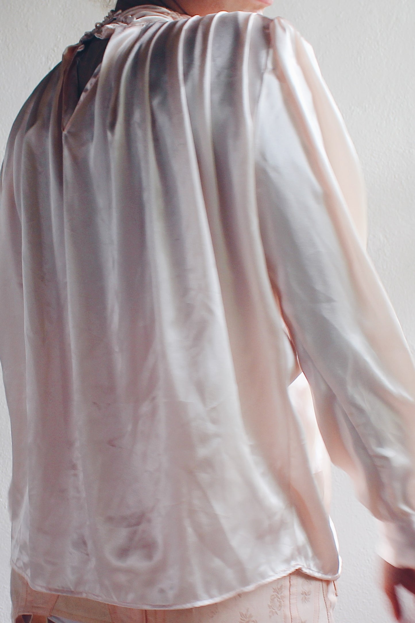 Vintage Pearl Pink High Neck Pleated Blouse - 90s Romantic Professional Style