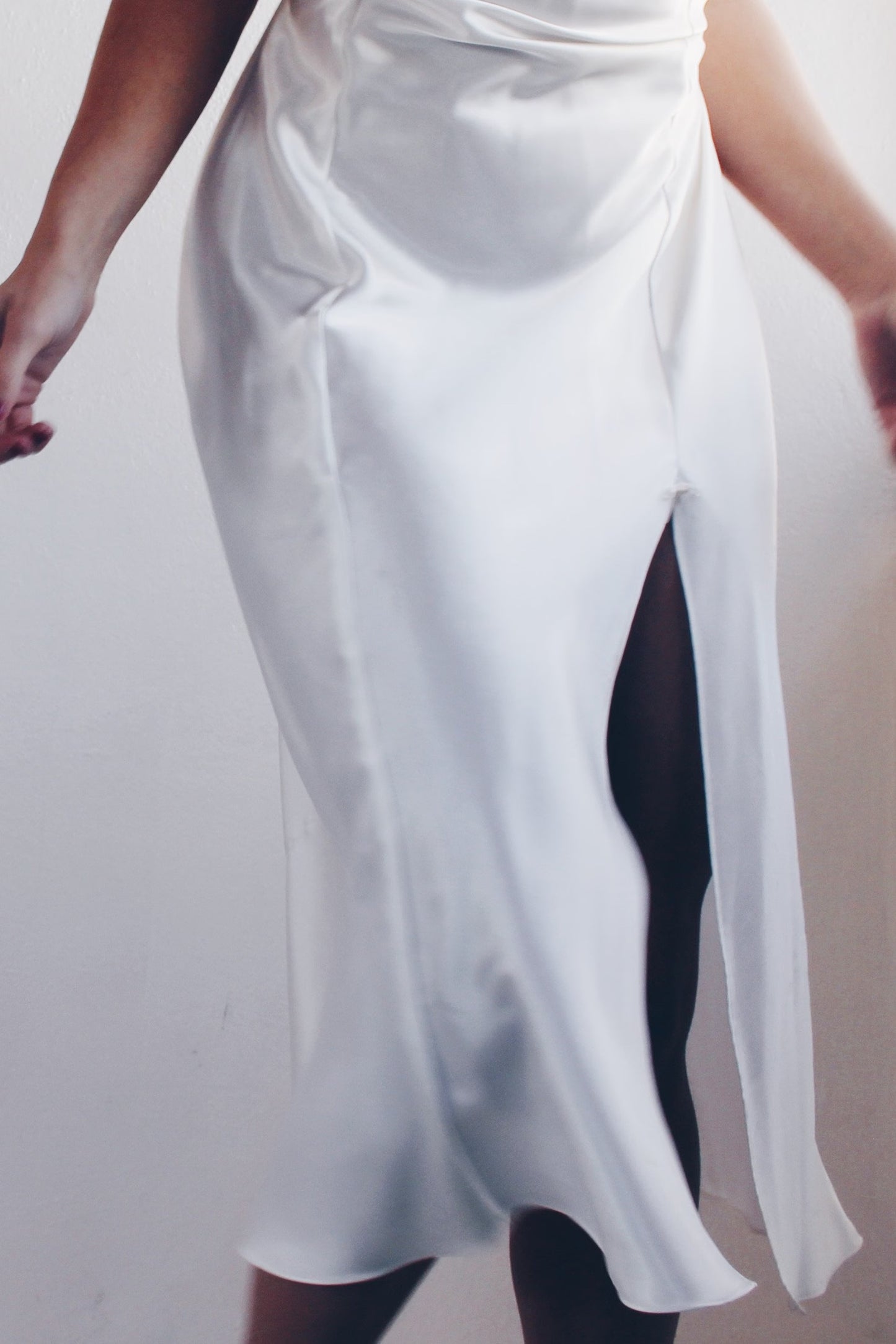 90s White Liquid Satin Sexy Nightgown - Lace Bust & Slit | Ethereal Bridal Lingerie | Perfect for Casual Layering