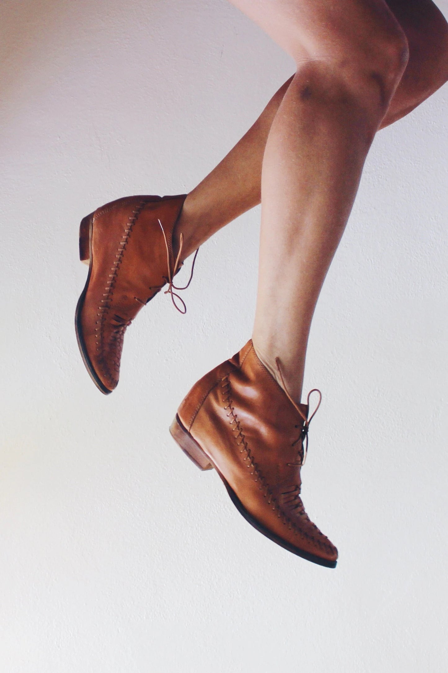 Brown lace up patchwork leather ankle boots / Vintage 80s latino leather shoes
