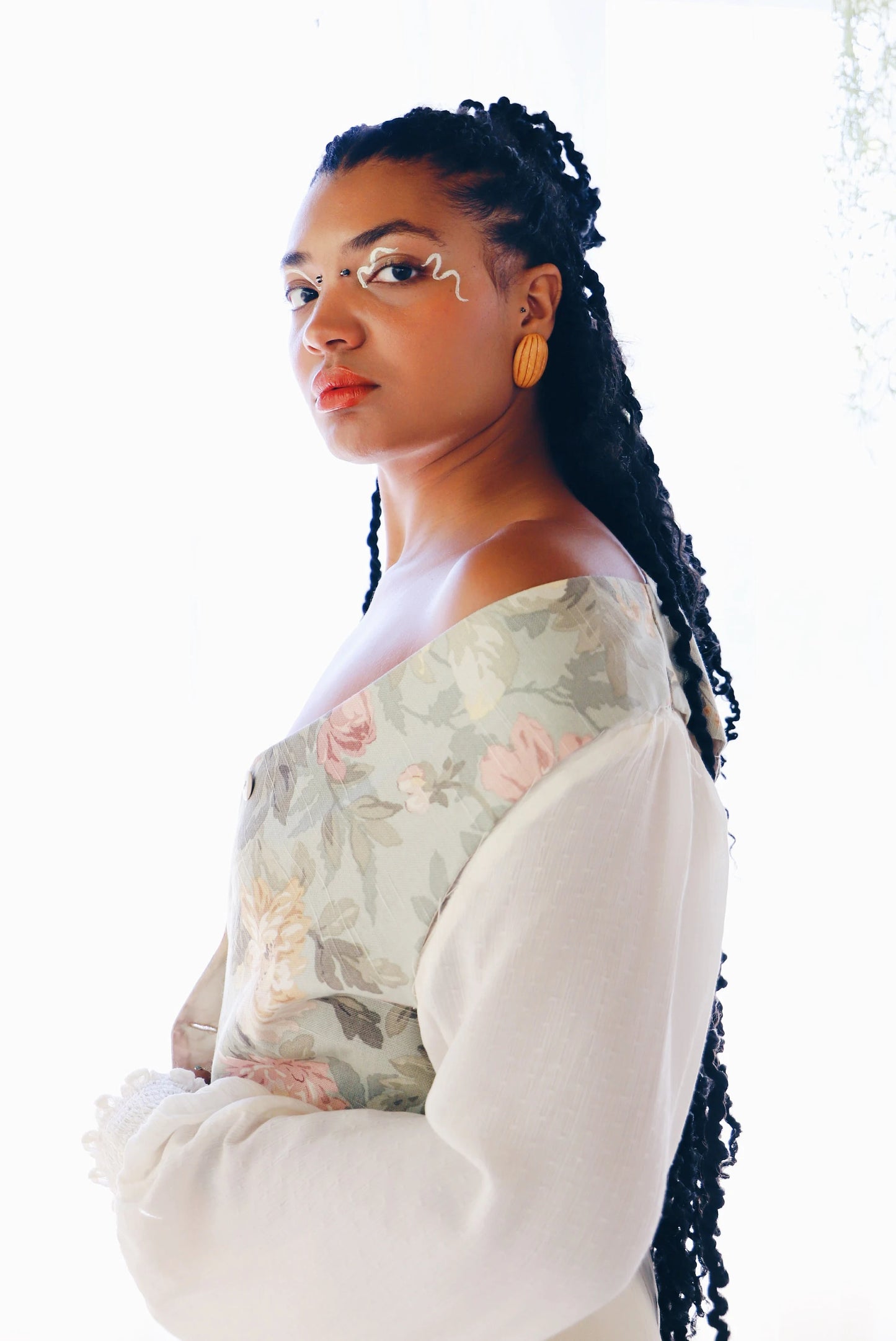 Upcycled Floral Vest Shirt with Cream Peasant Sleeves - Cottagecore Style | Inspired by Jennifer Connelly in The Labyrinth
