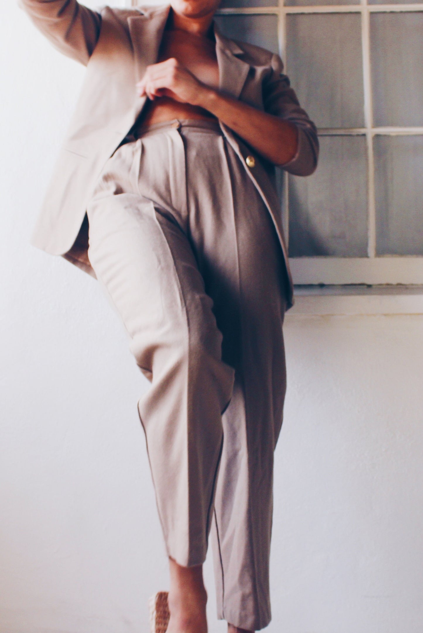 Vintage Tan Wool Suit - Minimalist 90s Ralph Lauren Style | Officecore & Dapper Occasions