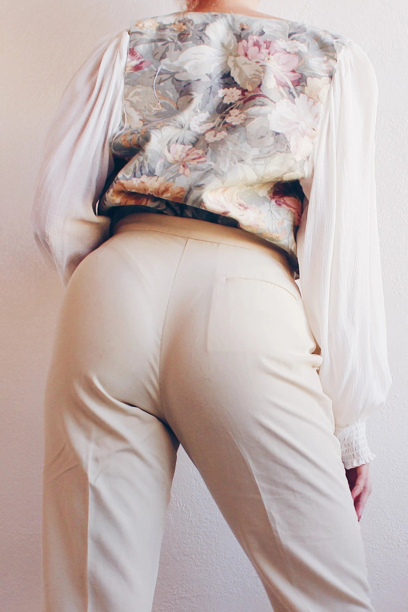 Upcycled Floral Vest Shirt with Cream Peasant Sleeves - Cottagecore Style | Inspired by Jennifer Connelly in The Labyrinth