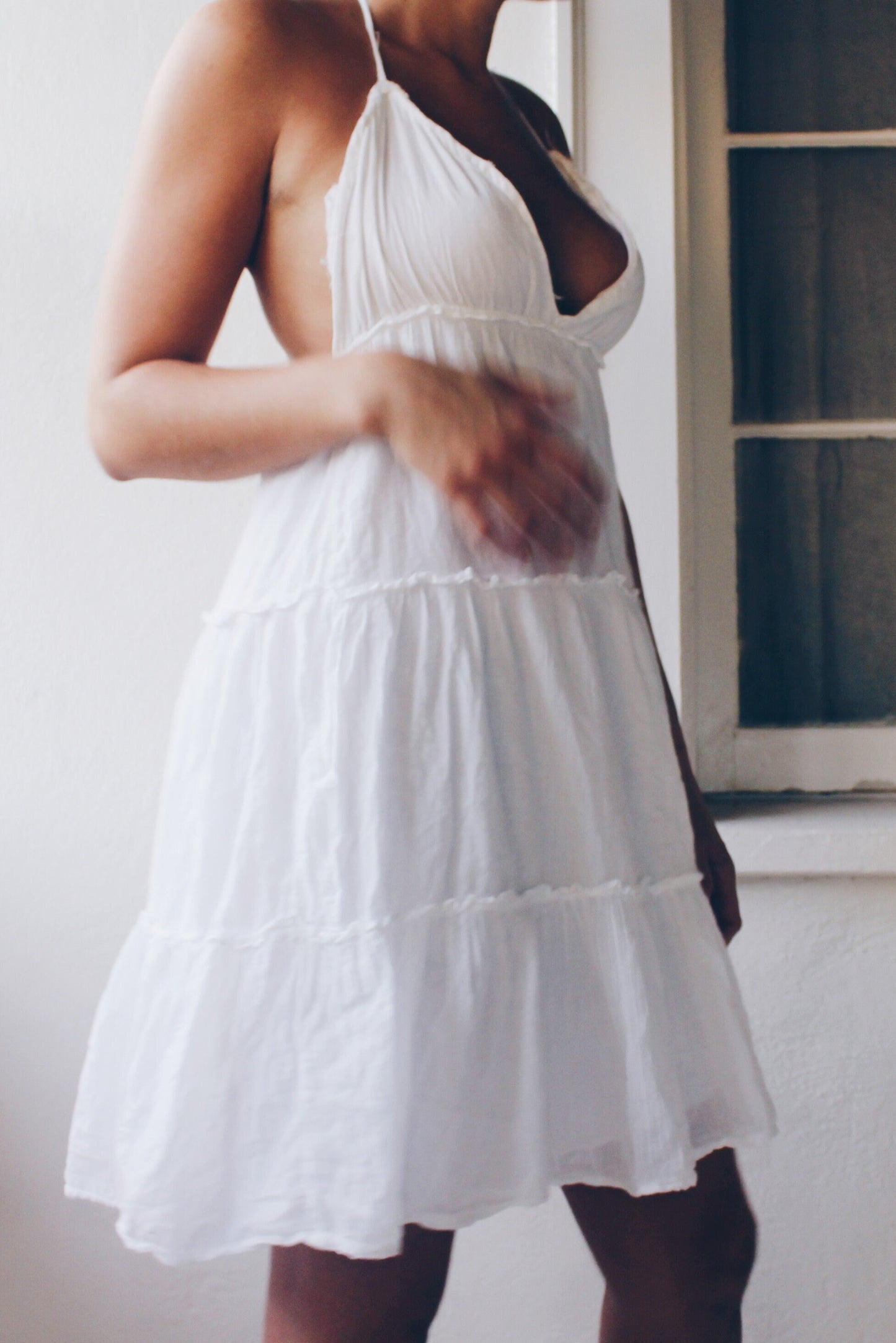 Upcycled White Cotton Vintage Sundress - Whimsical Bohemian Cottagecore Style | Reworked Fashion Made from a Skirt
