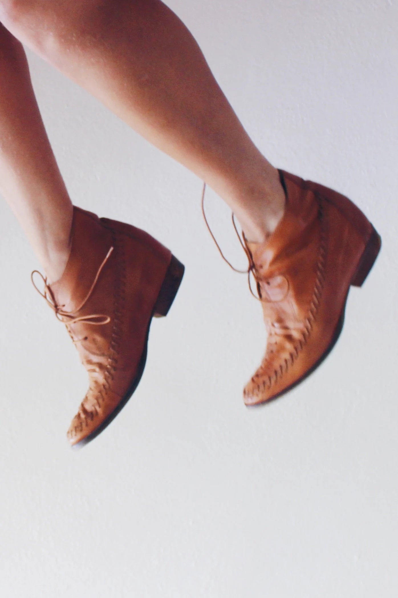 Brown lace up patchwork leather ankle boots / Vintage 80s latino leather shoes