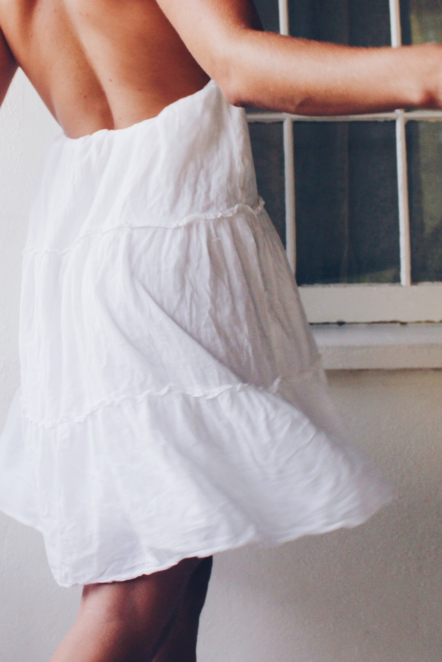 Upcycled White Cotton Vintage Sundress - Whimsical Bohemian Cottagecore Style | Reworked Fashion Made from a Skirt
