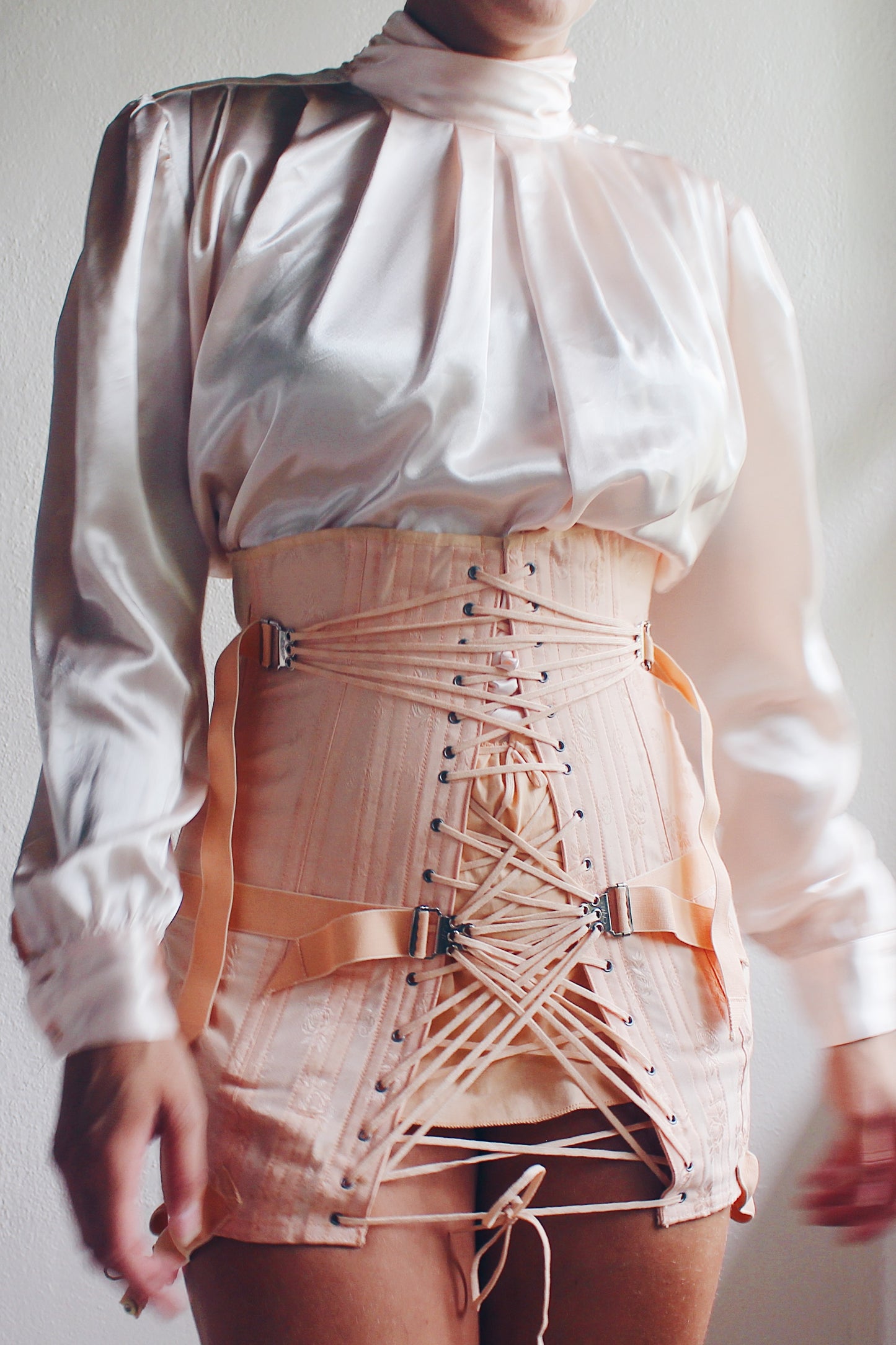 Vintage Pearl Pink High Neck Pleated Blouse - 90s Romantic Professional Style