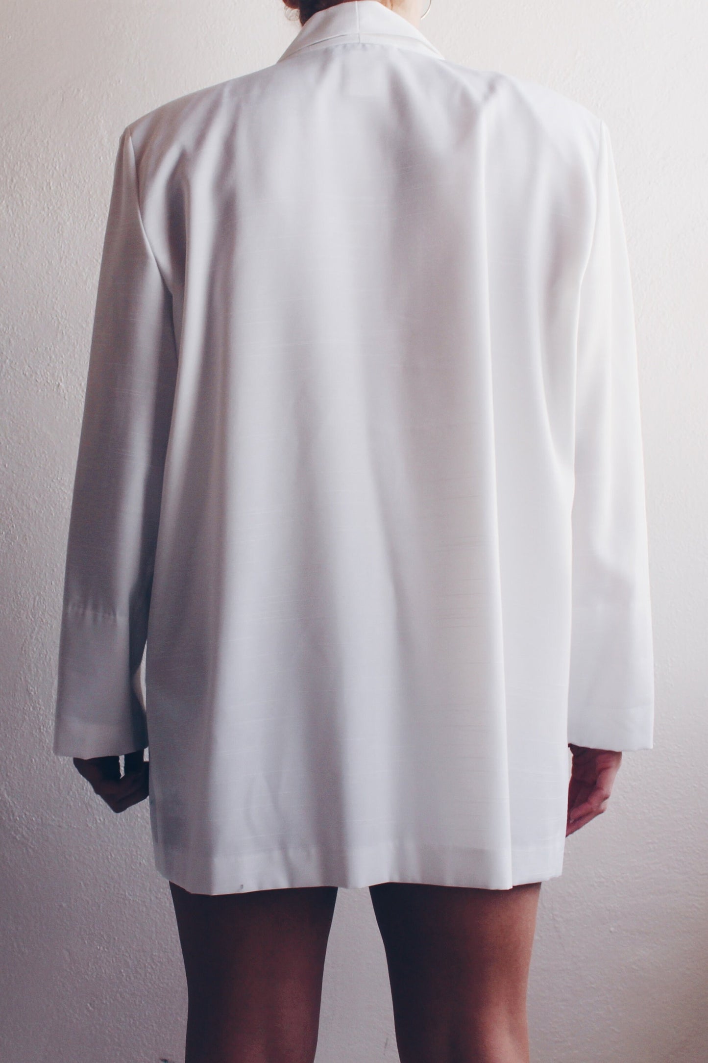 1980s White Oversized Blazer Jacket / White Linen Minimalist Blazer/ Yuppiecore Business Casual Coat