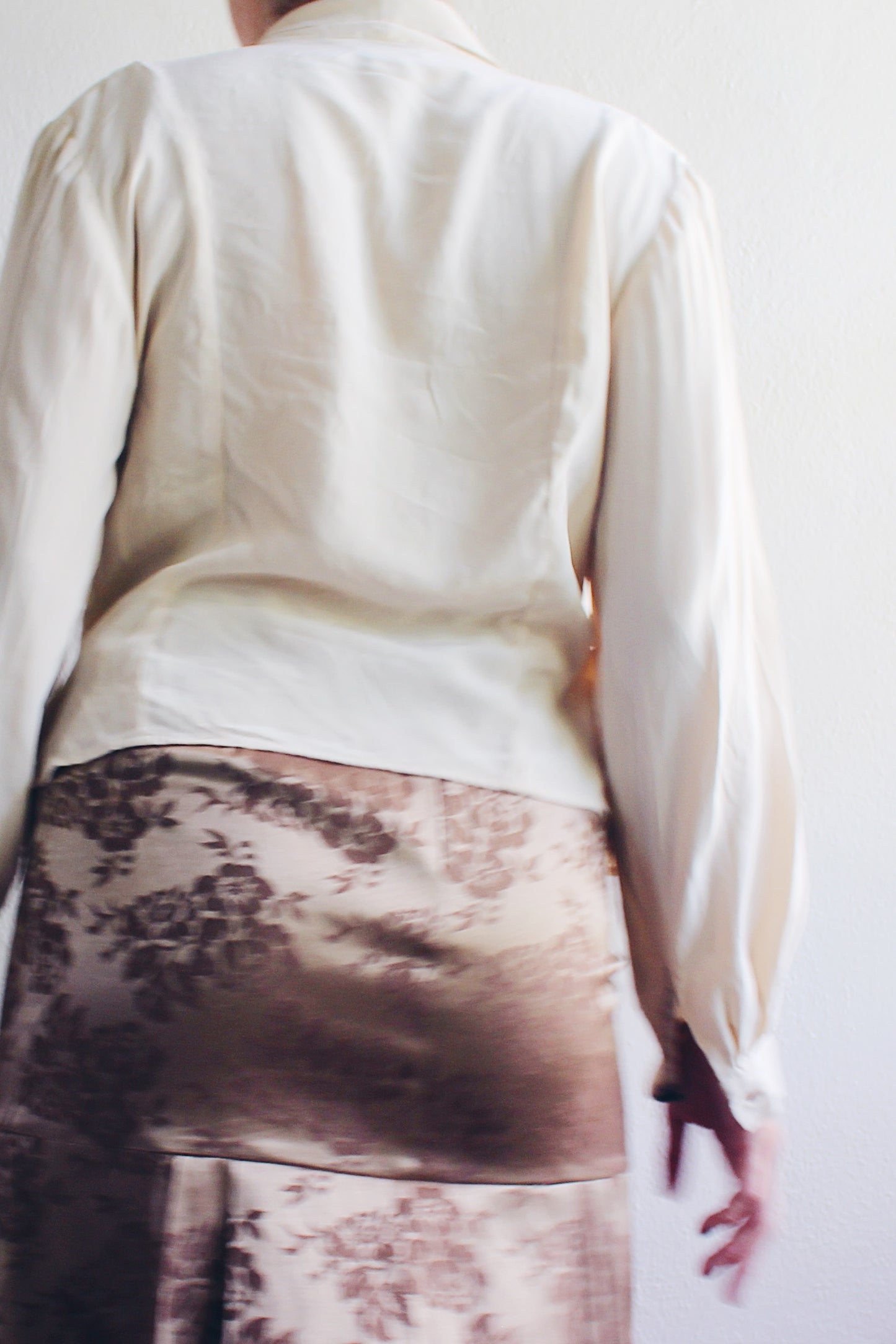 Cream silk vintage blouse / Off white silk button up Top / light weight shirt