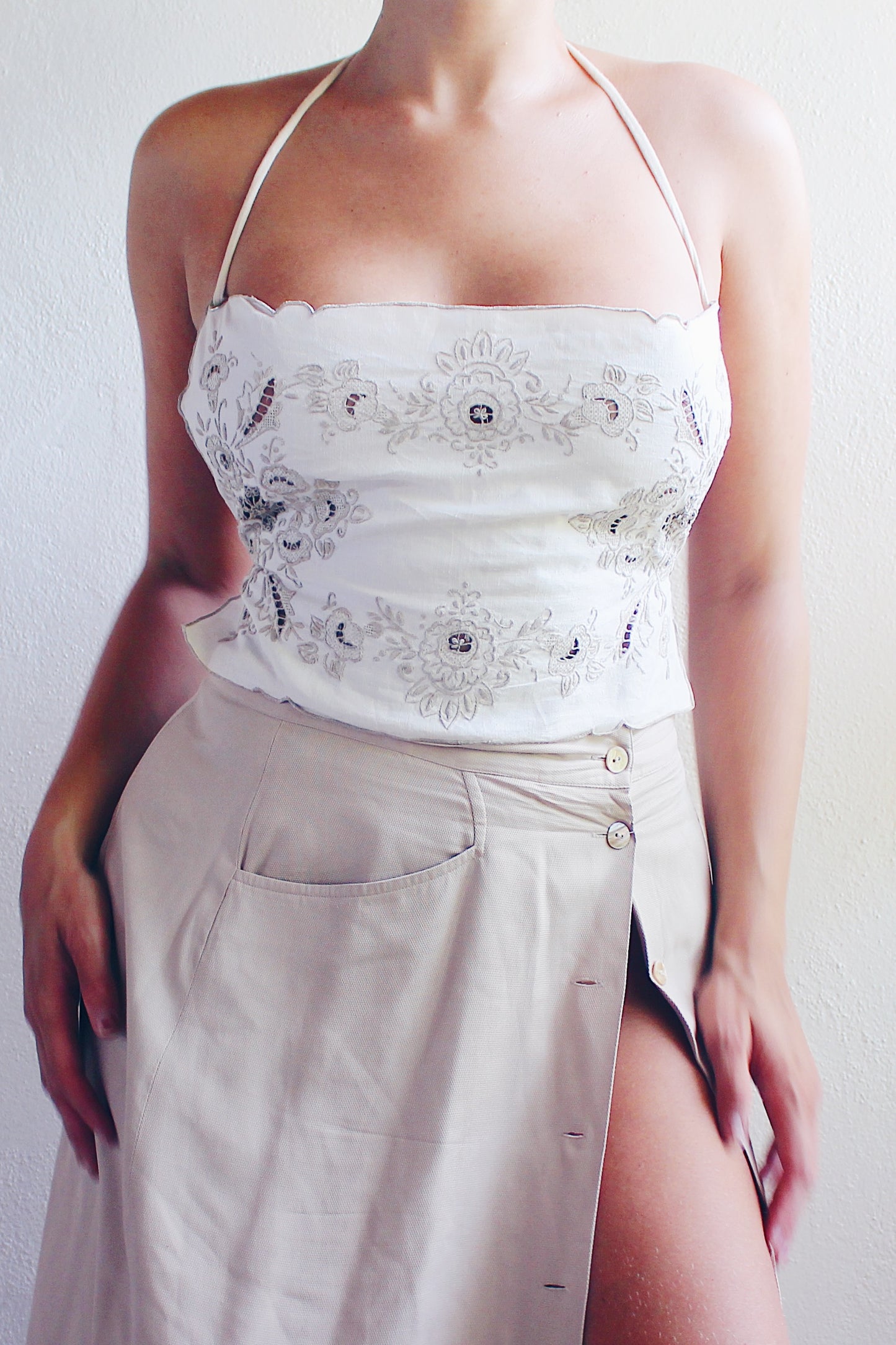 Light Summer Silk Maxi Skirt / Long Casual Khaki button up skirt / 90s Boho Style
