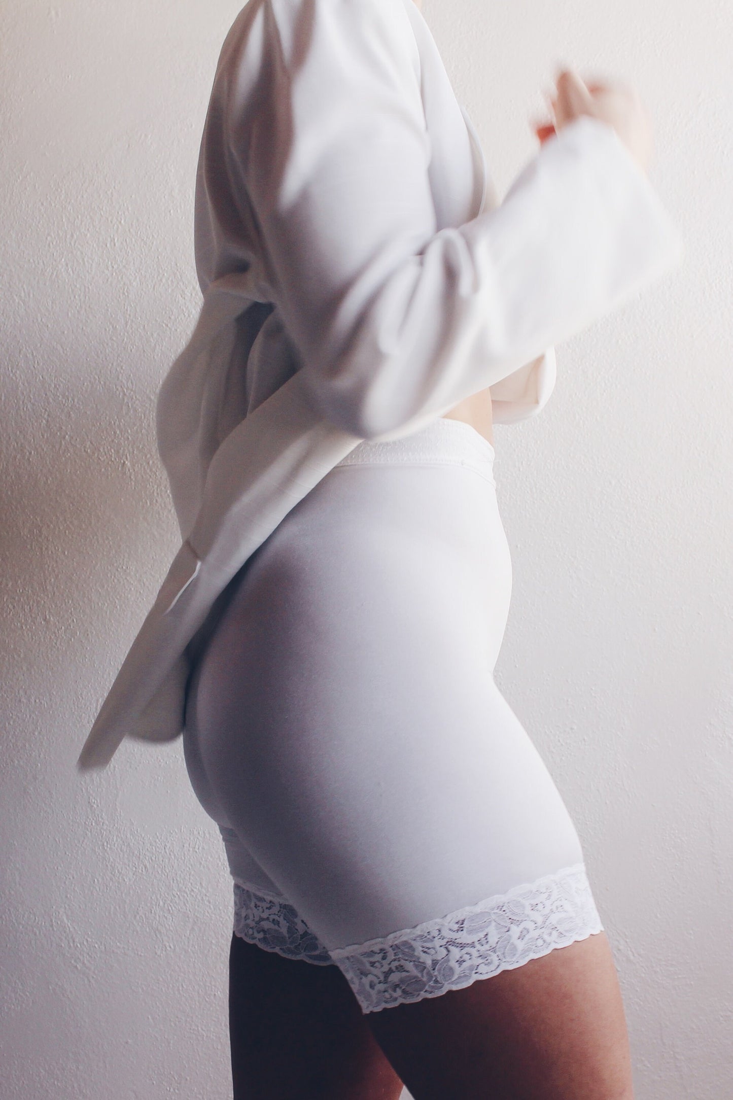 White Satiny Lace Lined Shaping Bike Shorts - Victorian Grunge and Boho Style | Elastic Waist for Perfect Fit