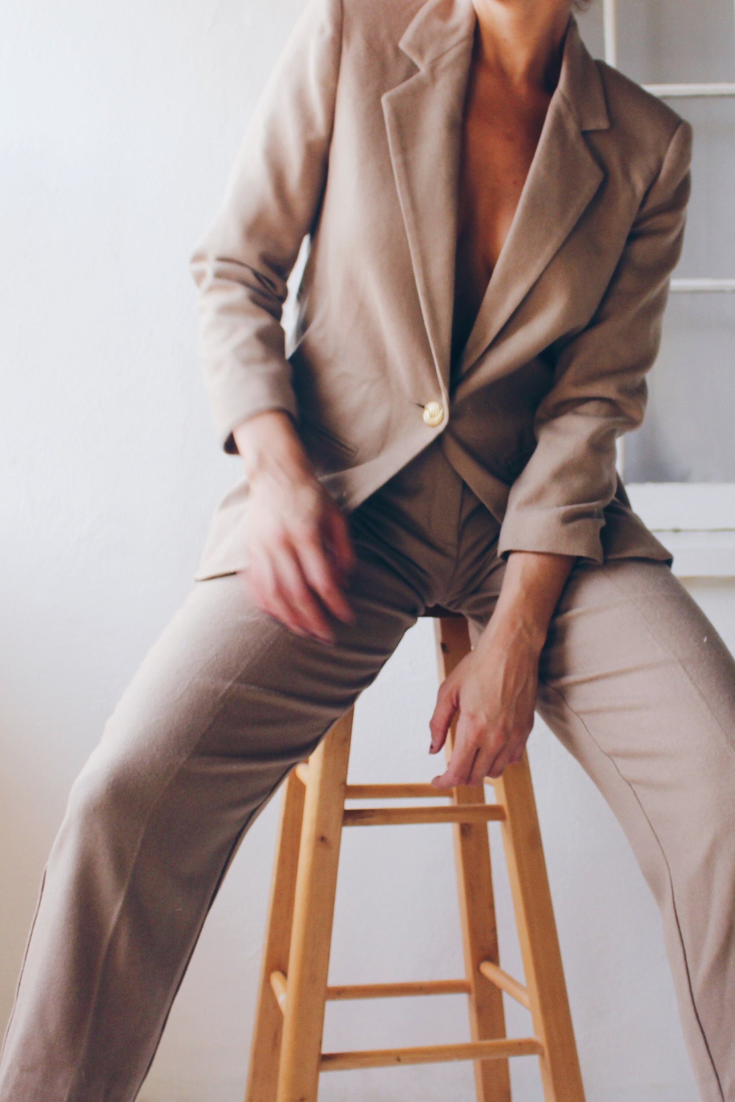Vintage Tan Wool Suit - Minimalist 90s Ralph Lauren Style | Officecore & Dapper Occasions