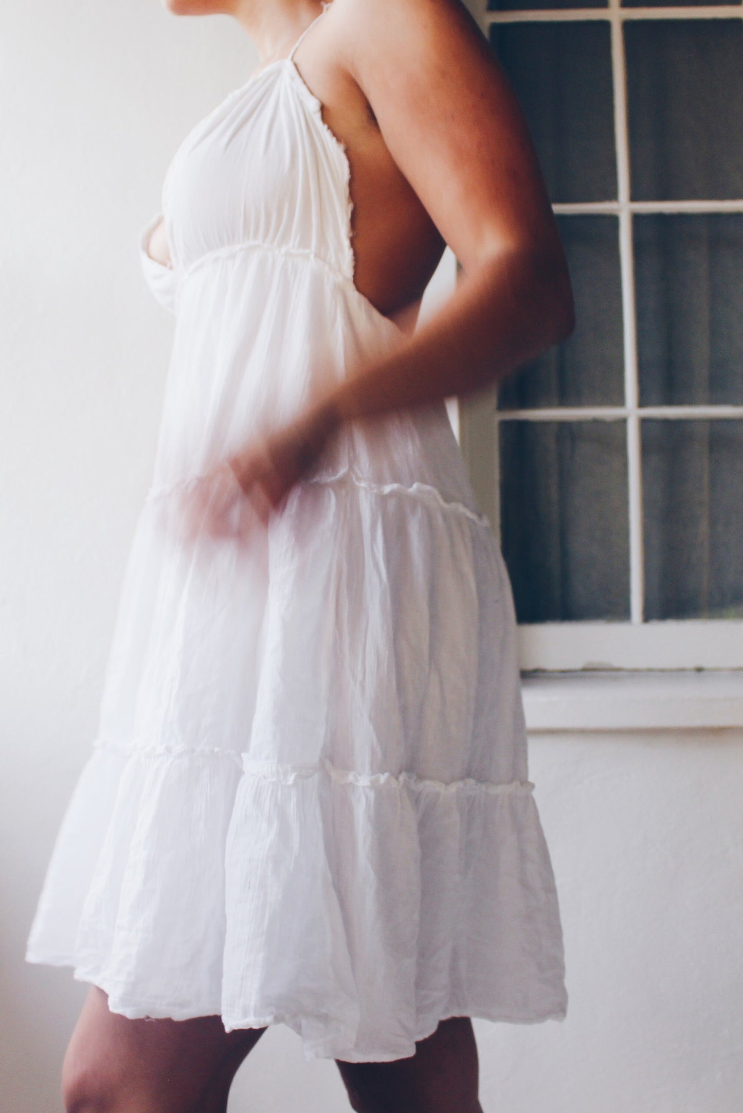 Upcycled White Cotton Vintage Sundress - Whimsical Bohemian Cottagecore Style | Reworked Fashion Made from a Skirt