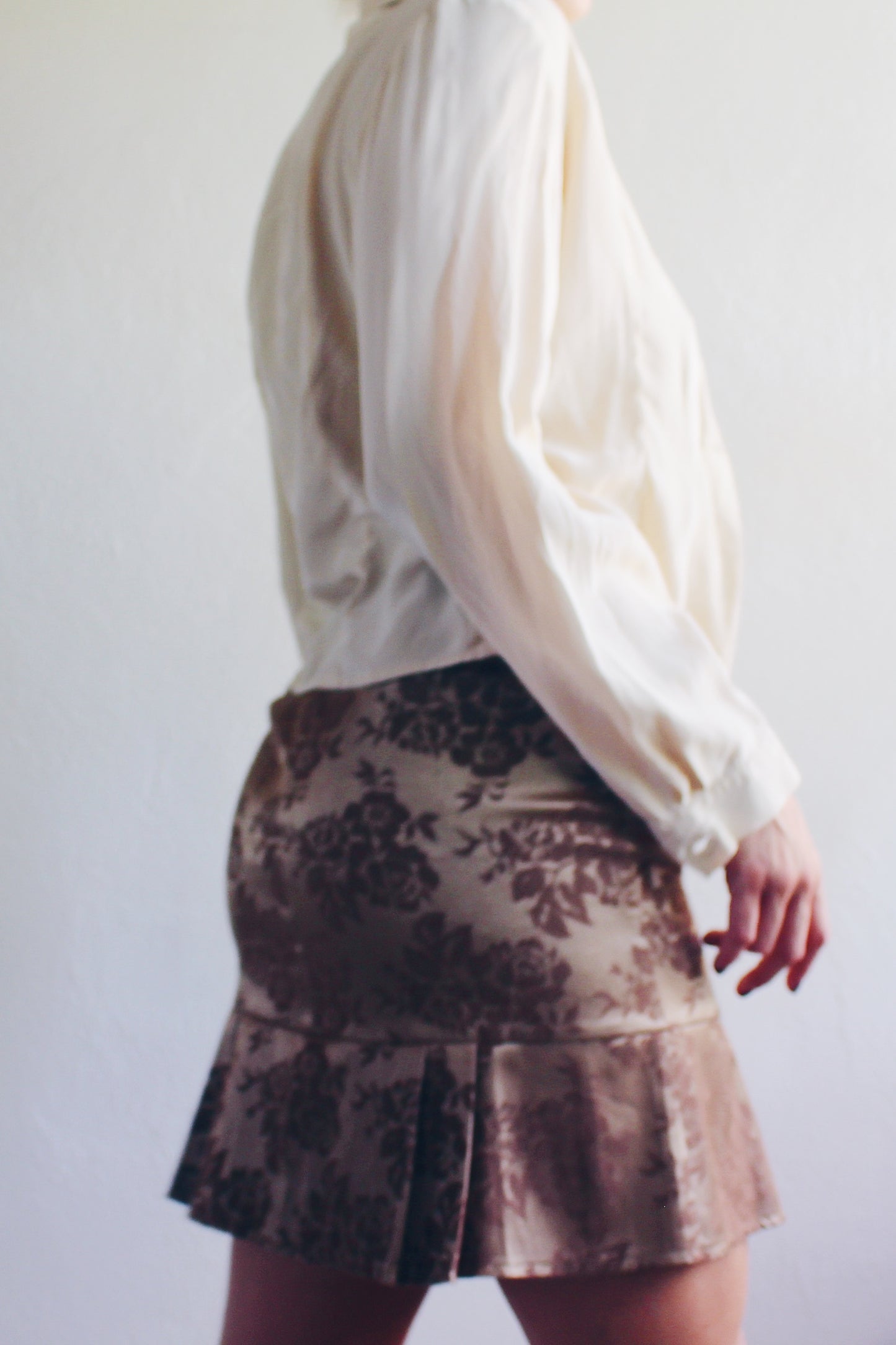 Cream silk vintage blouse / Off white silk button up Top / light weight shirt