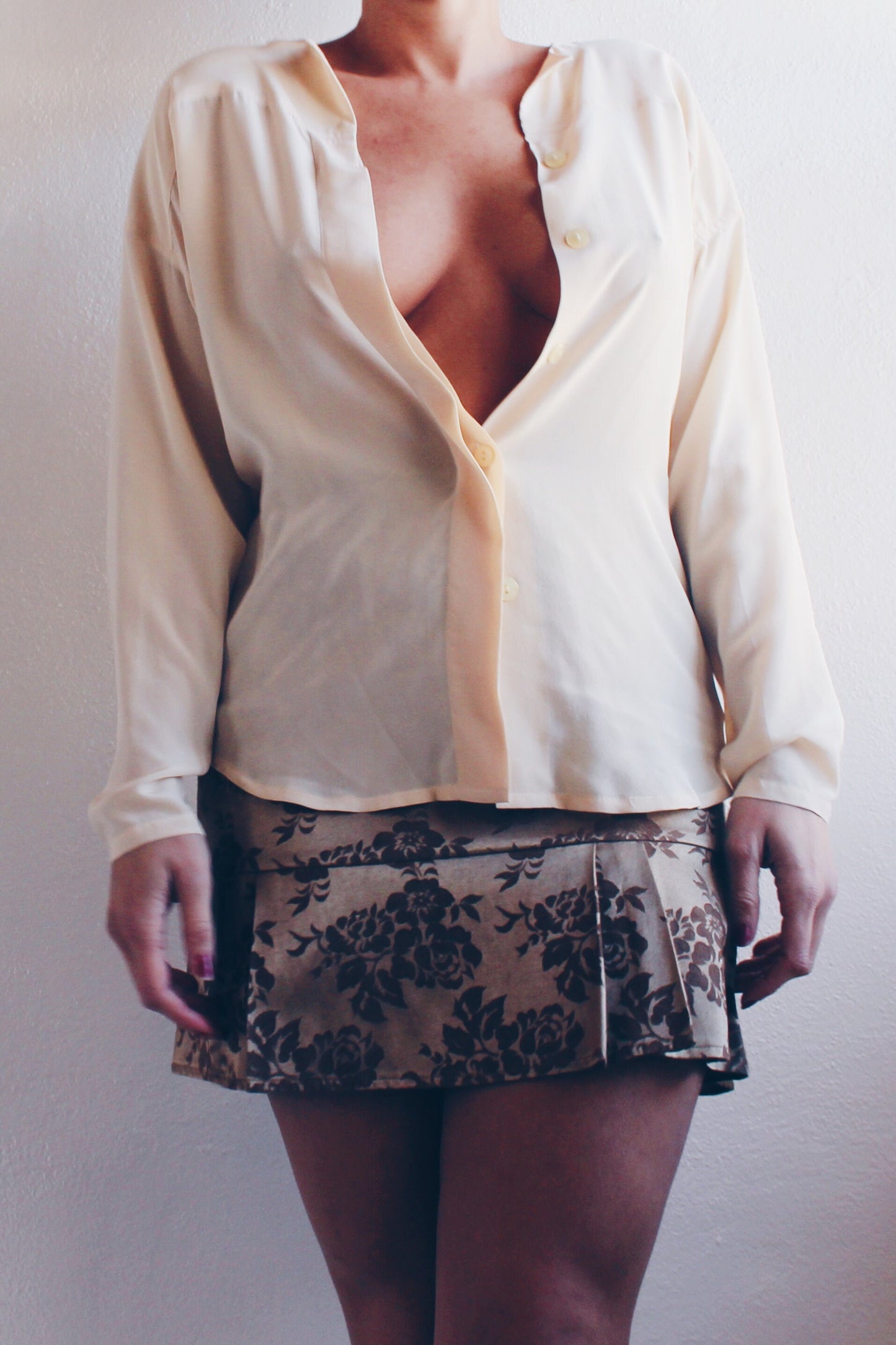 Bronzed Gold High Waisted Floral Drop Waist Mini Skirt - Coquette Baroque Style