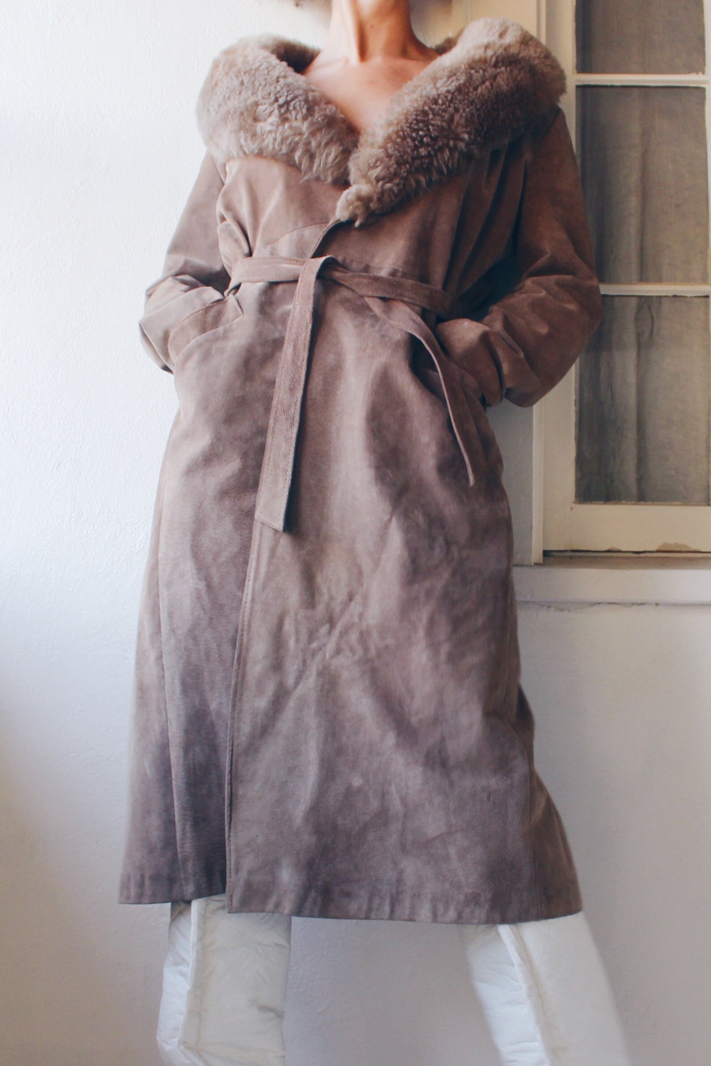 Vintage 1970s Brown Leather Fur Lined Long Afghan Jacket - Fall Whimsical 70s Style